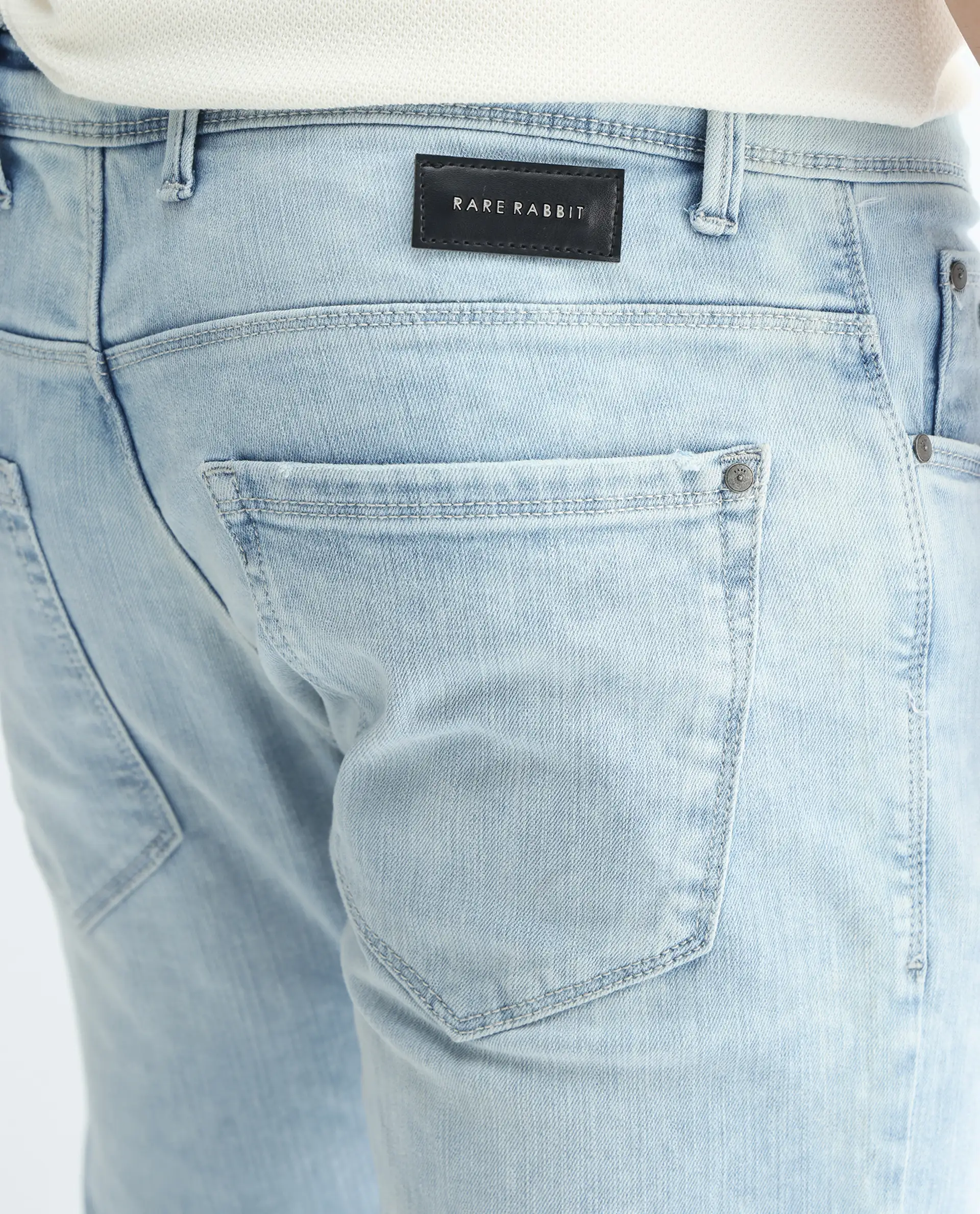 Rare Rabbit Men's Roune Light Blue Cotton Plain Hawk Slim Fit Jeans - Image 8