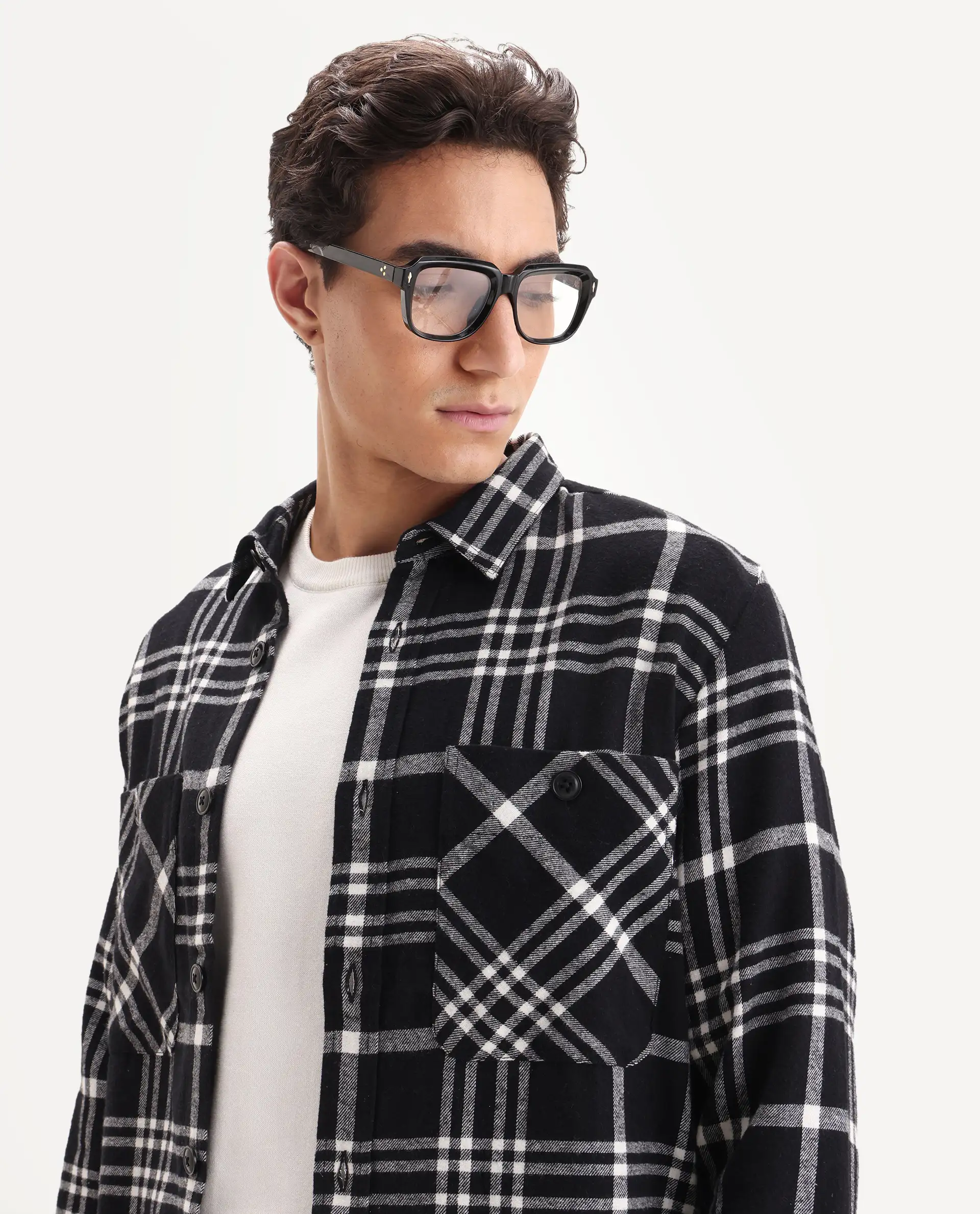 Rare Rabbit Men's Rousso Black Cotton Checked Print Relaxed Fit Full Sleeve Collared Shacket - Image 3