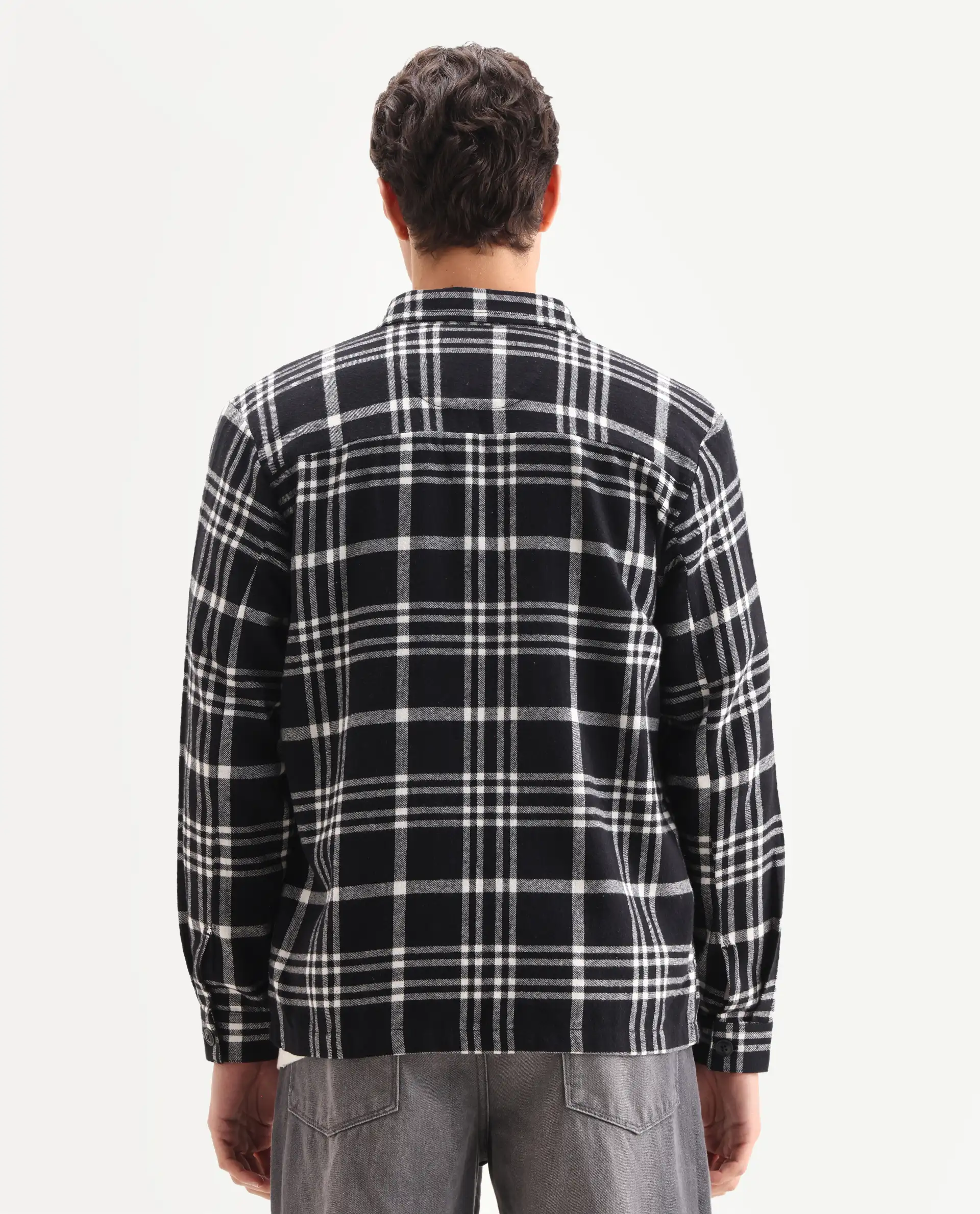 Rare Rabbit Men's Rousso Black Cotton Checked Print Relaxed Fit Full Sleeve Collared Shacket - Image 7
