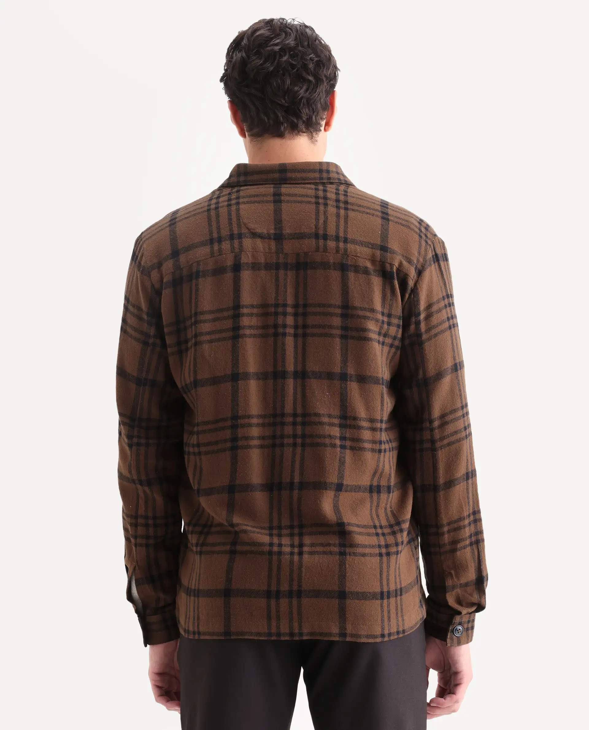 Rare Rabbit Men's Rousso Brown Cotton Checked Print Relaxed Fit Full Sleeve Spread Collar Shacket - Image 7