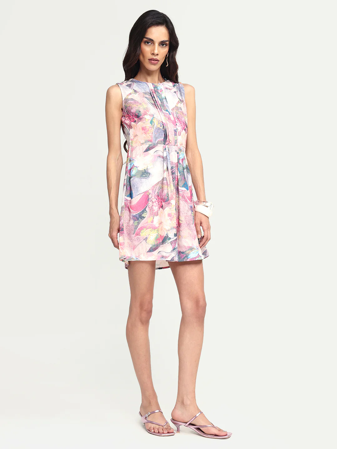 Rareism Women's Rouxi Multi Polyester Blend Crew Neck Abstract Print Sleeveless Mini Fit And Flare Dress - Image 2
