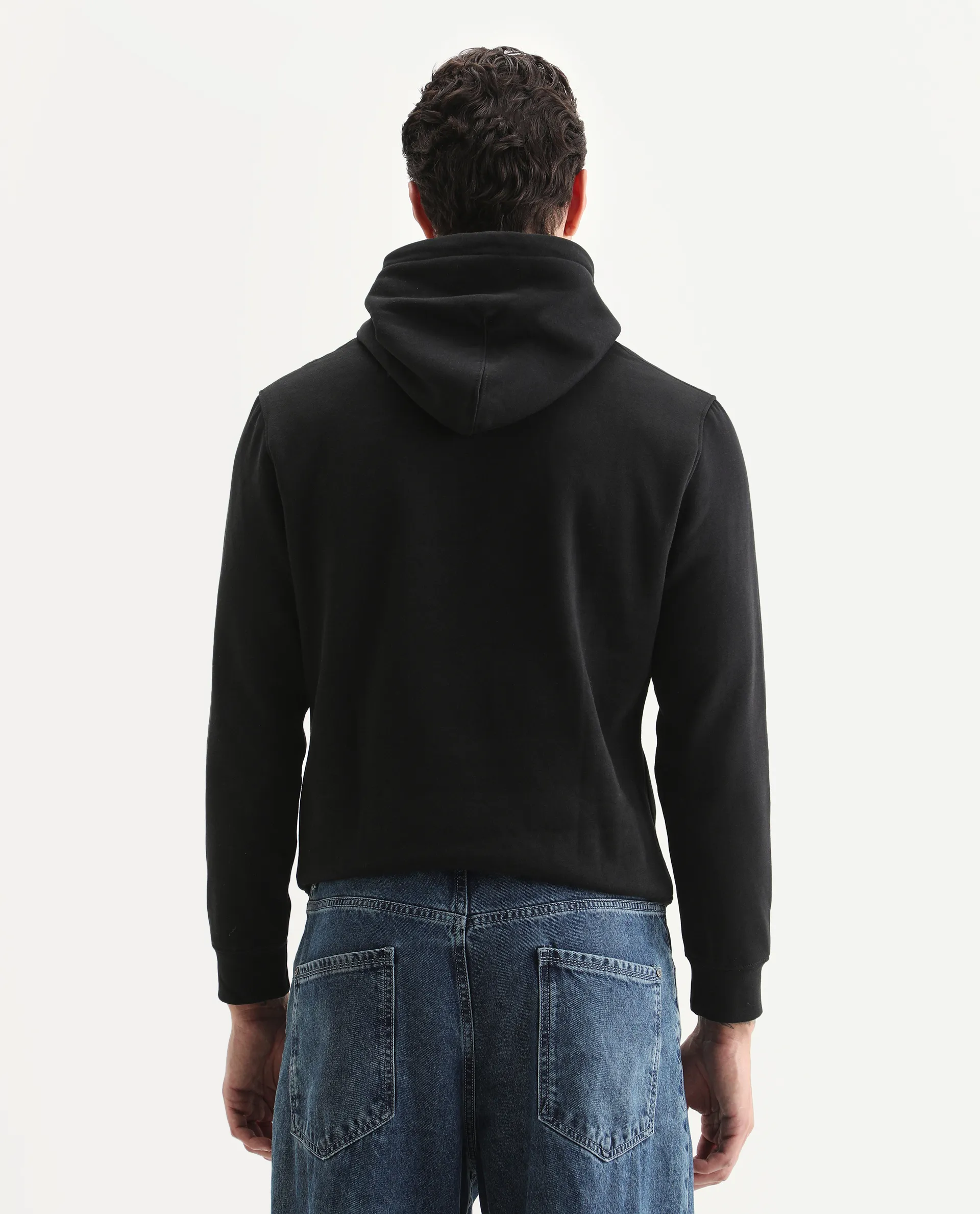 Rare Rabbit Men's Rouyza Black Cotton Graphic Print Slim Fit Full Sleeve Hooded Sweatshirt - Image 7