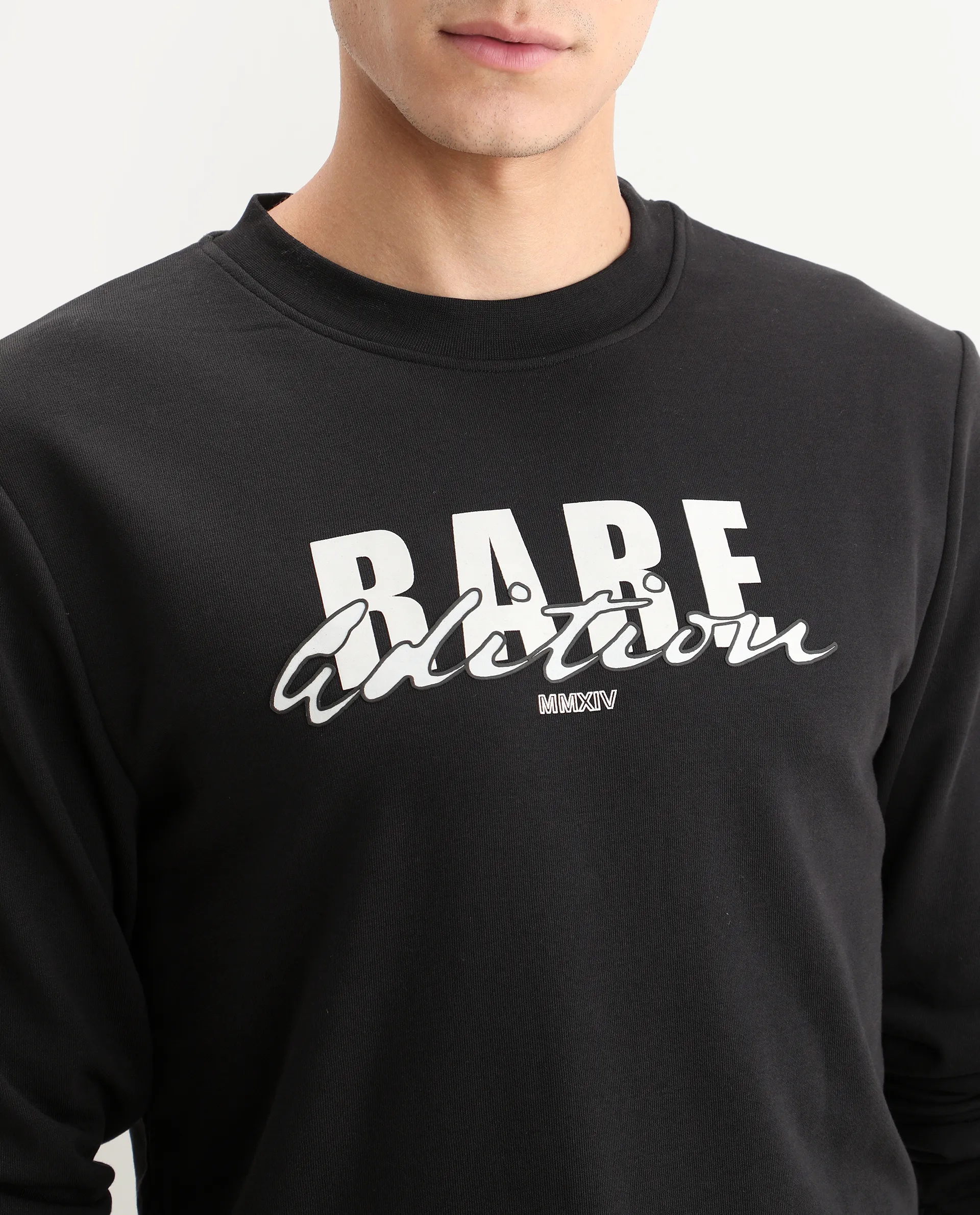 Rare Rabbit Men's Roven Black Cotton Blend Graphic Print Regular Fit Full Sleeve Crew Neck Sweatshirt - Image 4