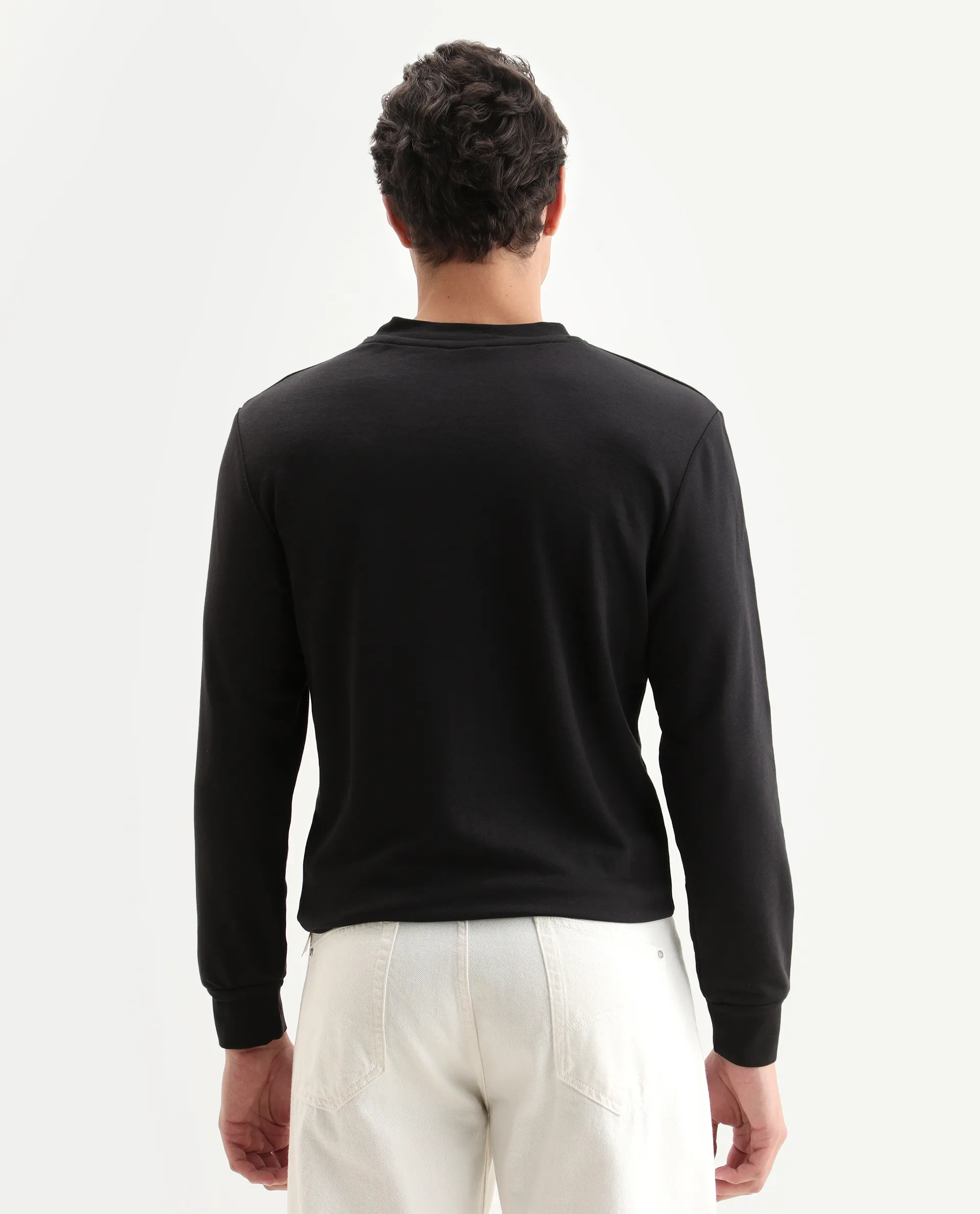 Rare Rabbit Men's Roven Black Cotton Blend Graphic Print Regular Fit Full Sleeve Crew Neck Sweatshirt - Image 7
