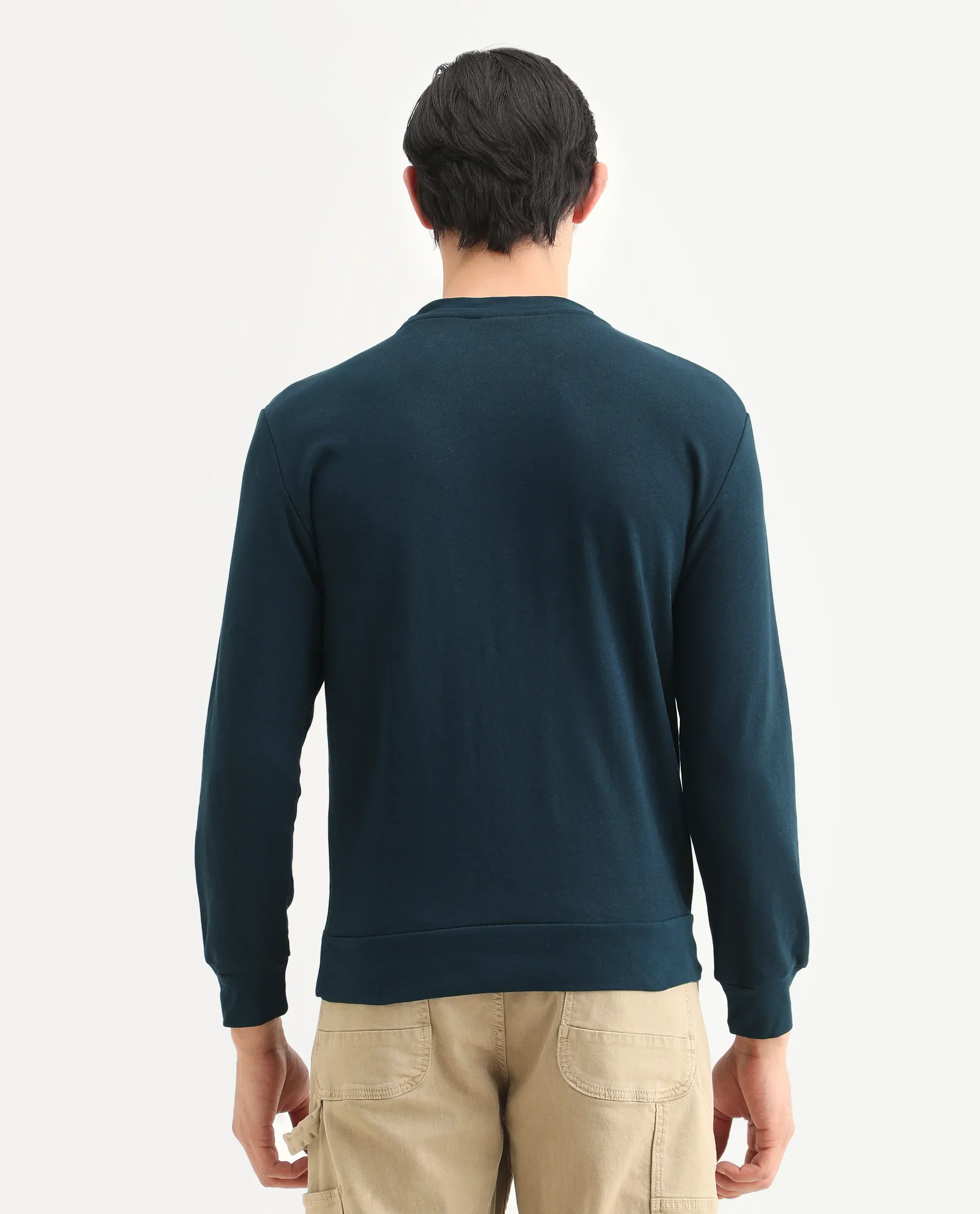 Rare Rabbit Men's Roven Dark Petrol Cotton Graphic Print Regular Fit Full Sleeve Crew Neck Sweatshirt - Image 7