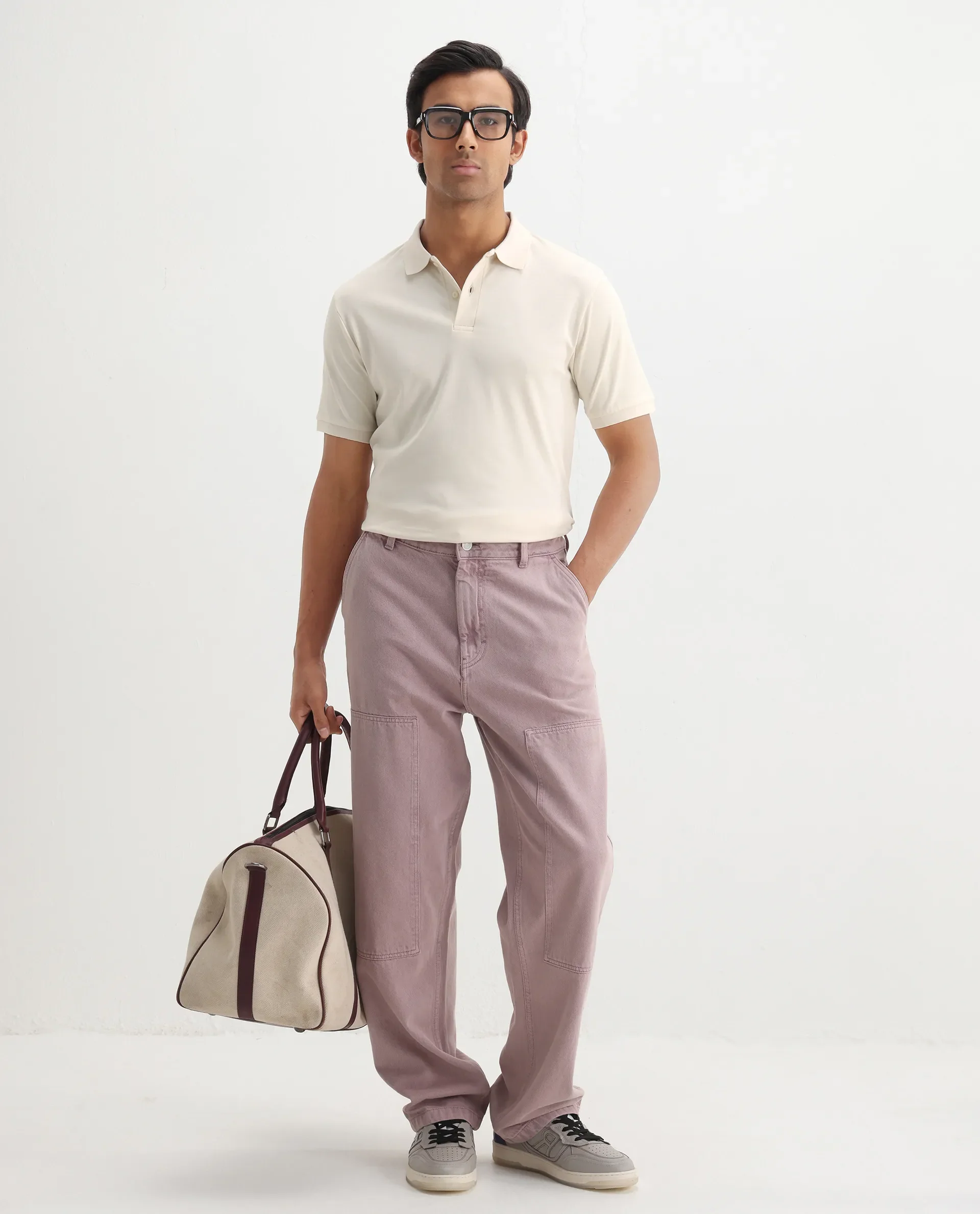Rare Rabbit Men's Row-1 Off White Cotton Plain Regular Fit Half Sleeve Polo - Image 2