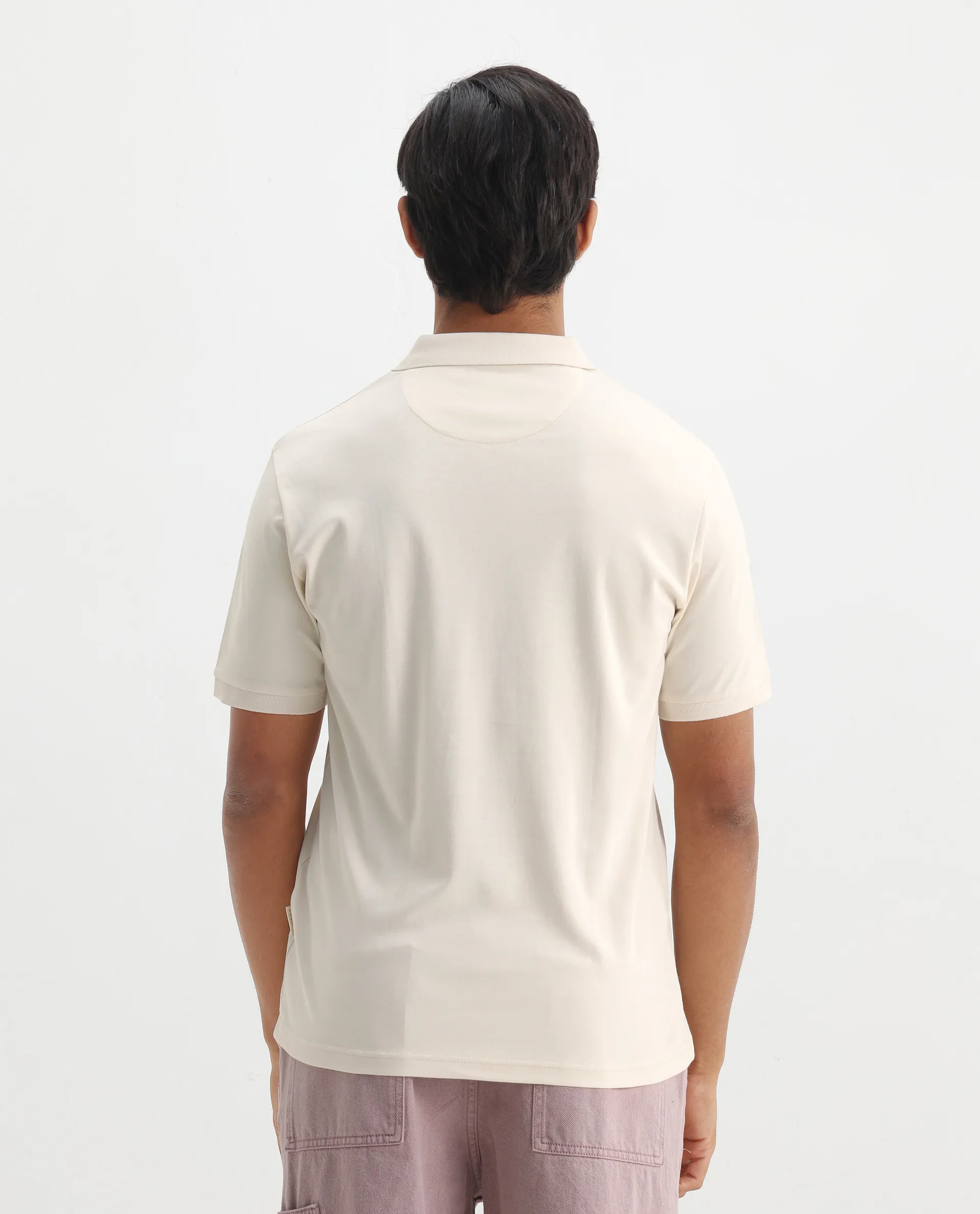 Rare Rabbit Men's Row-1 Off White Cotton Plain Regular Fit Half Sleeve Polo - Image 6