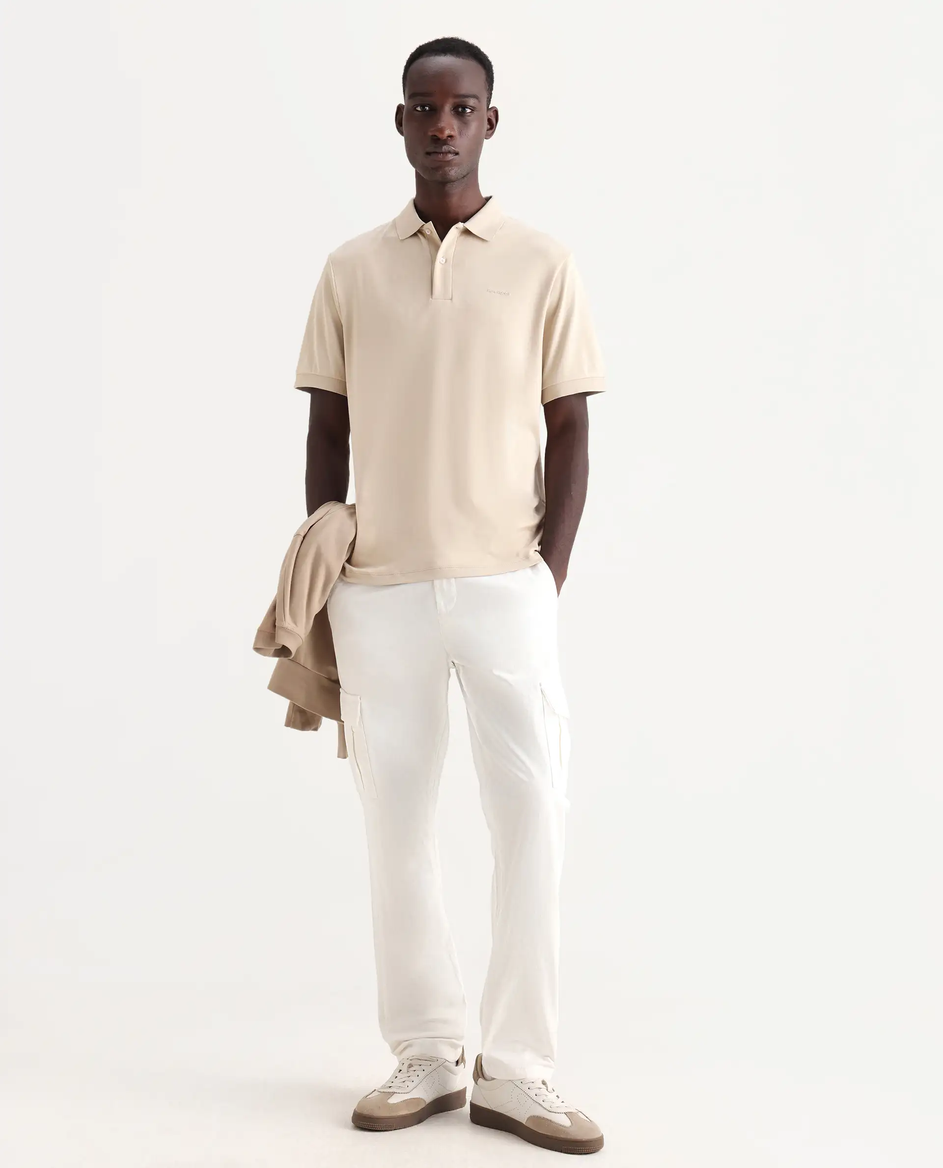 Rare Rabbit Men's Row-25 Beige Cotton Plain Regular Fit Half Sleeve Polo - Image 2
