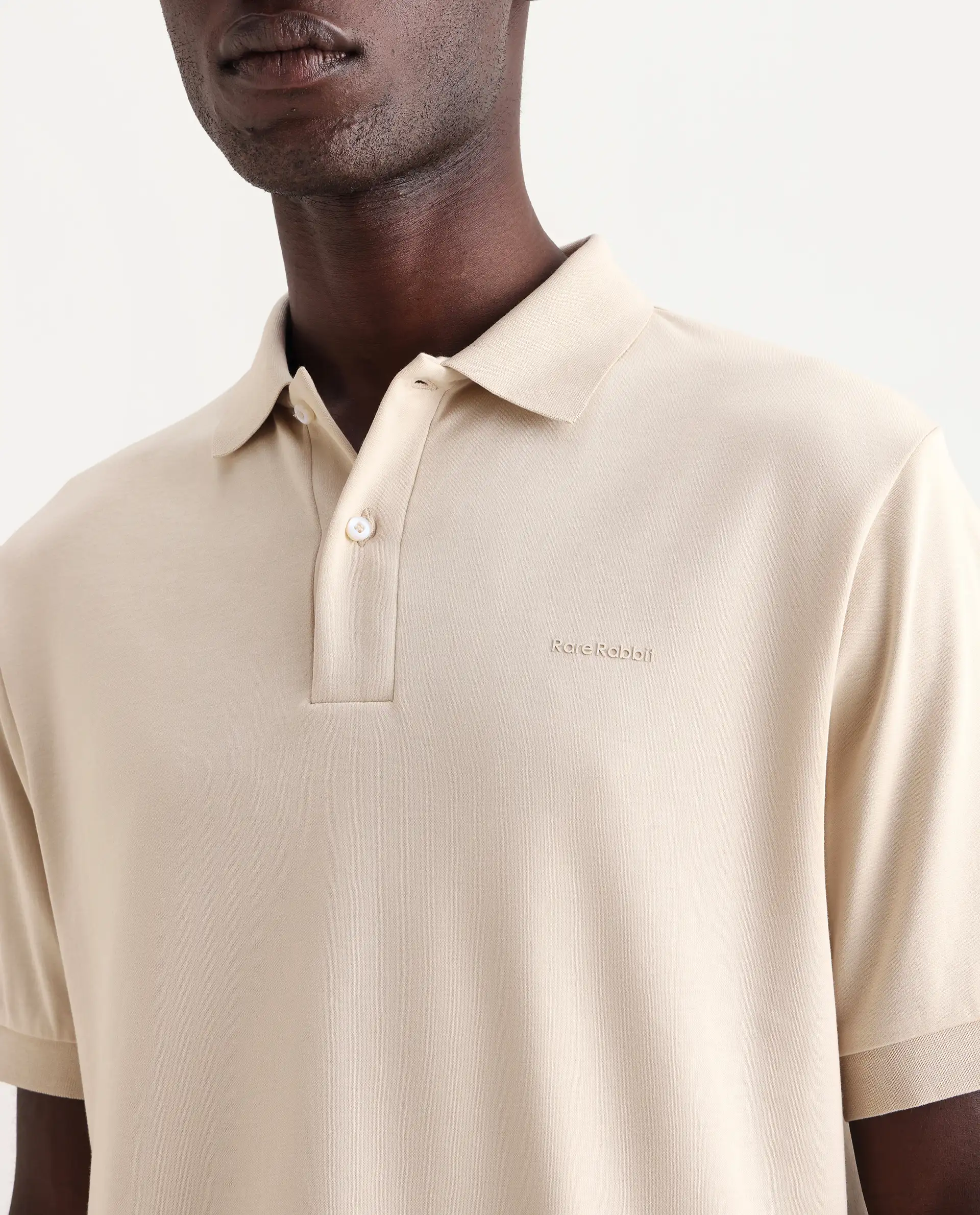 Rare Rabbit Men's Row-25 Beige Cotton Plain Regular Fit Half Sleeve Polo - Image 3