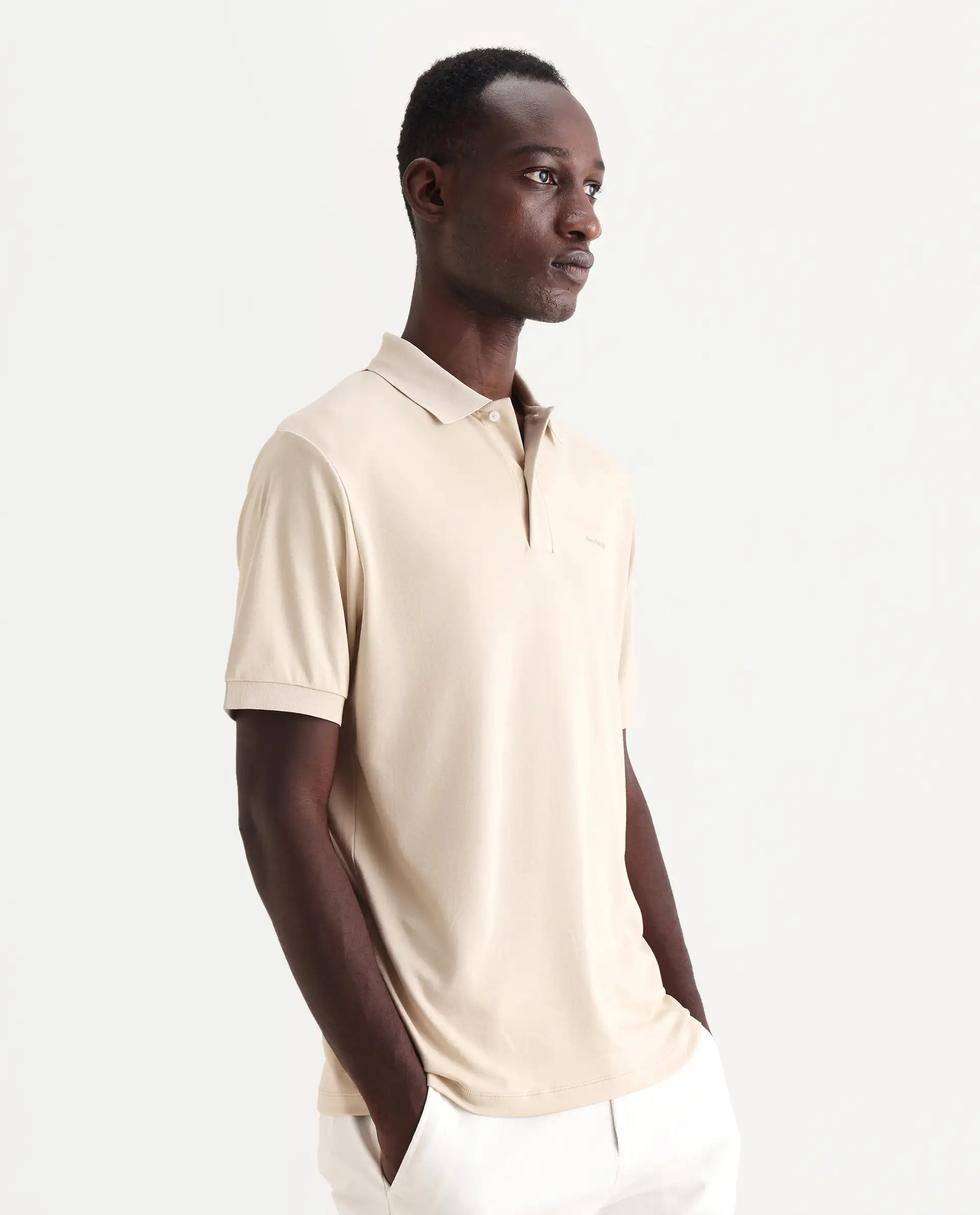 Rare Rabbit Men's Row-25 Beige Cotton Plain Regular Fit Half Sleeve Polo - Image 6