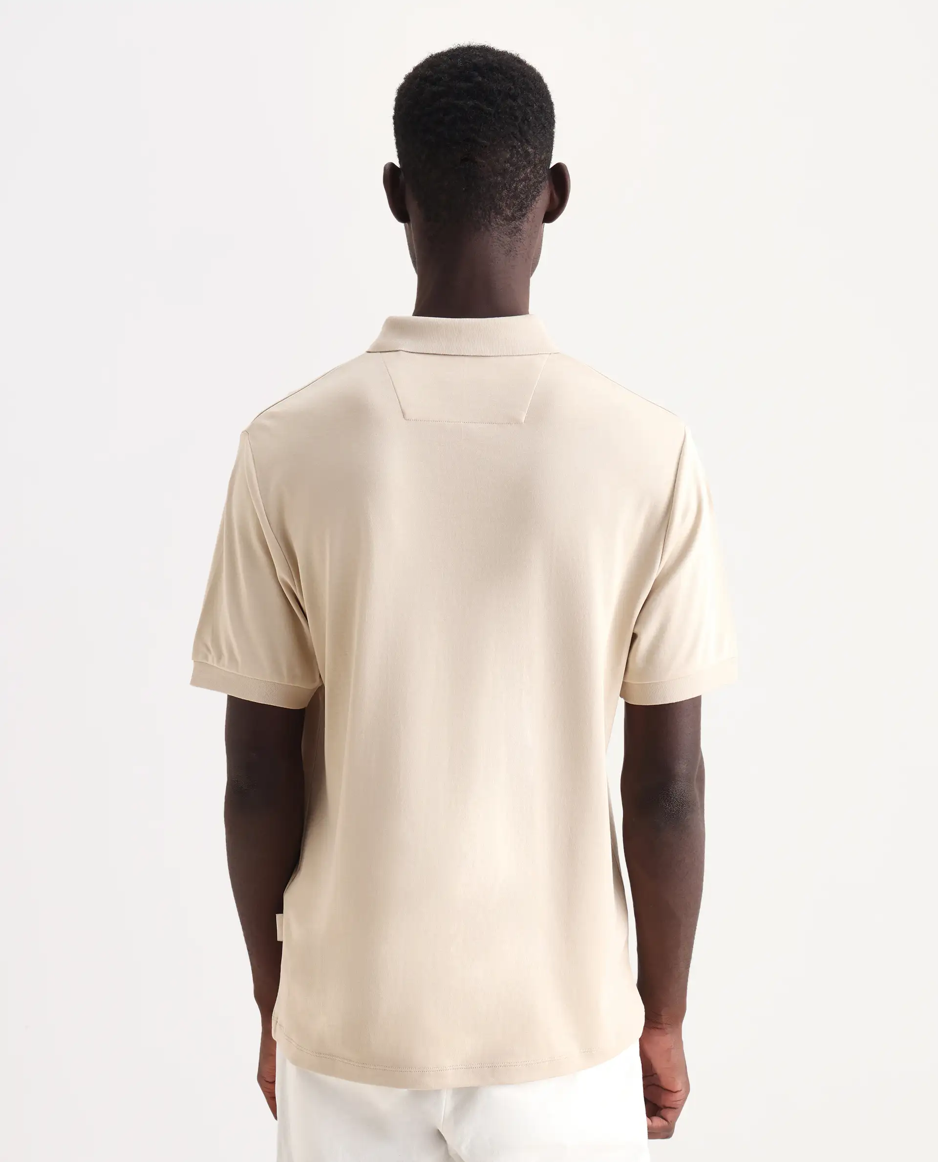 Rare Rabbit Men's Row-25 Beige Cotton Plain Regular Fit Half Sleeve Polo - Image 7