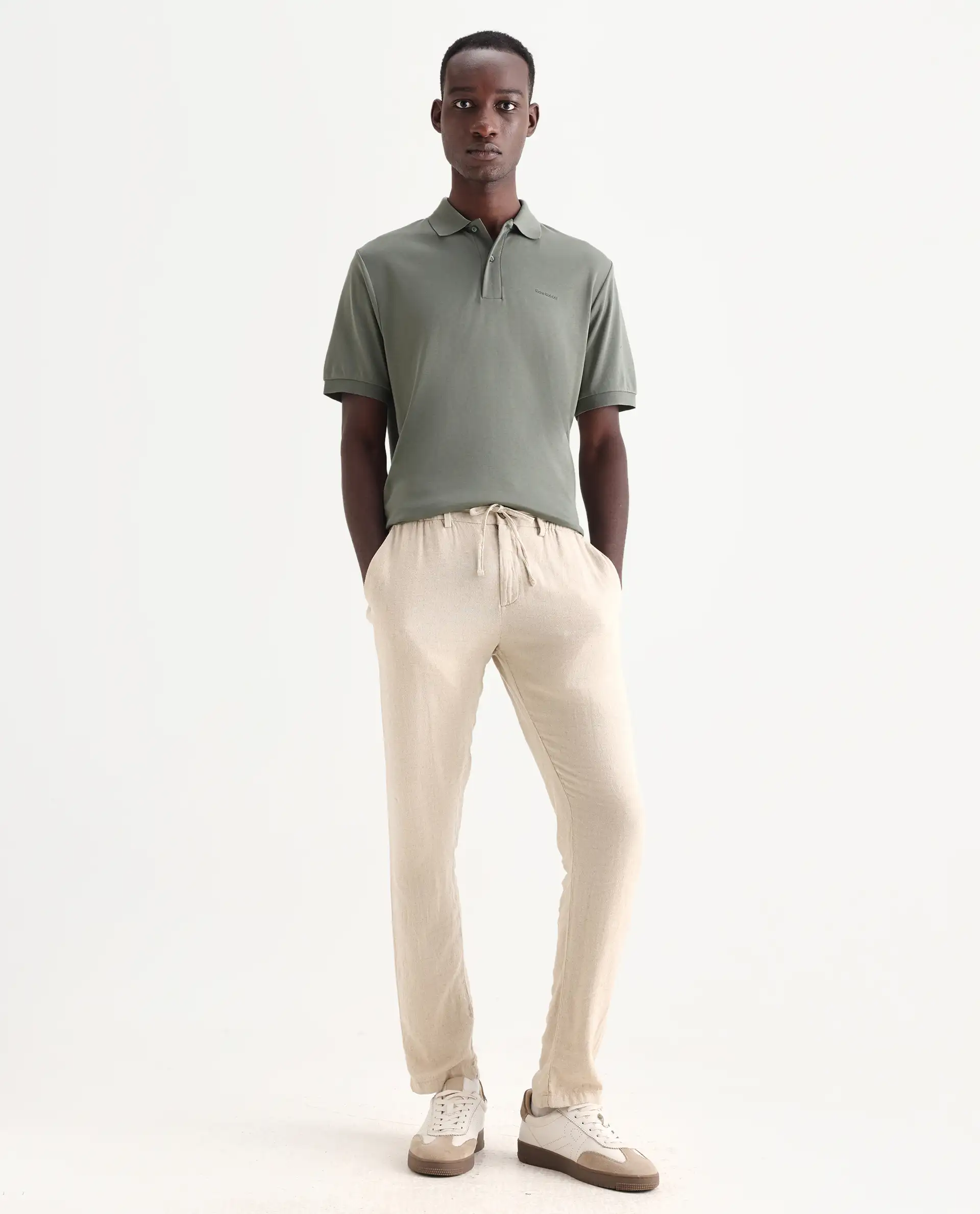 Rare Rabbit Men's Row-25 Dusky Green Cotton Plain Regular Fit Half Sleeve Polo - Image 2