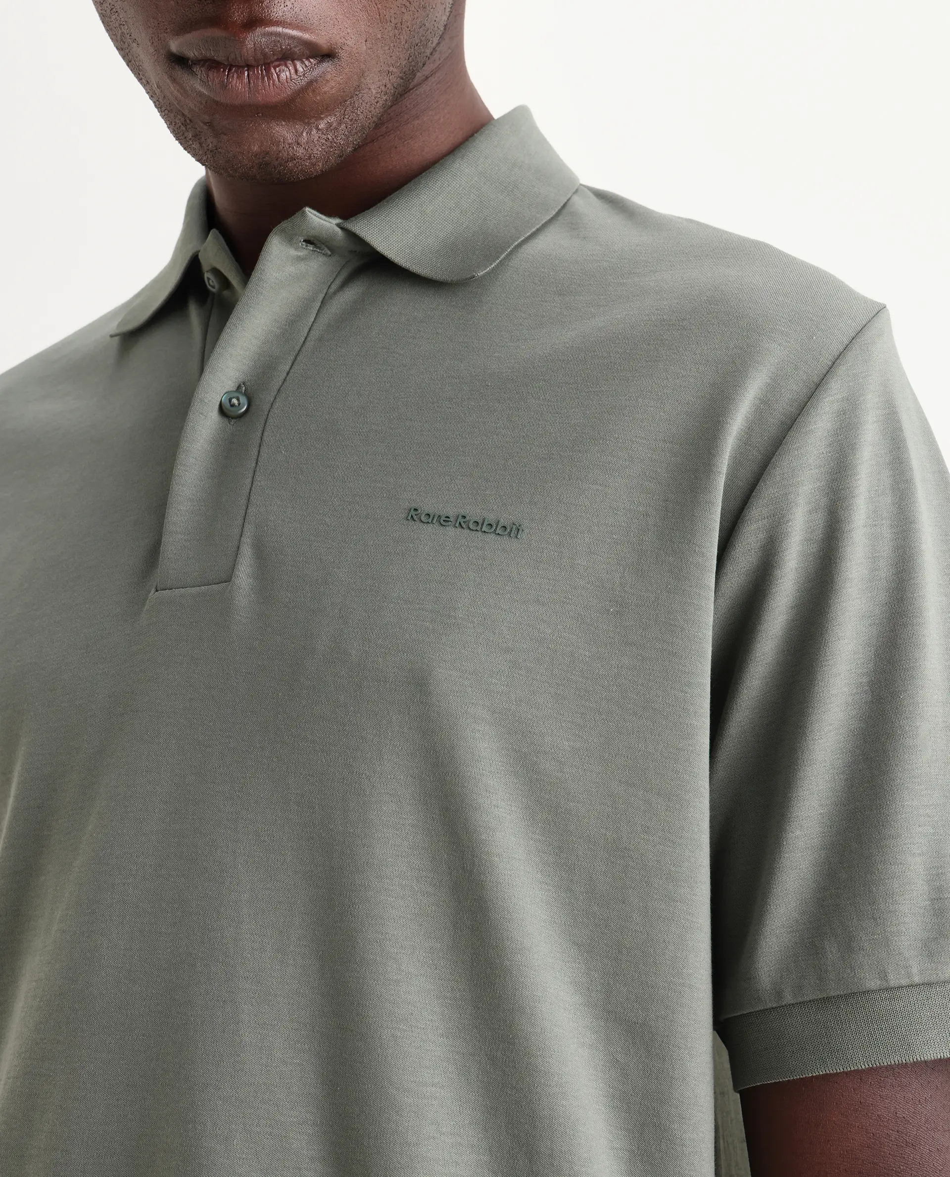 Rare Rabbit Men's Row-25 Dusky Green Cotton Plain Regular Fit Half Sleeve Polo - Image 3