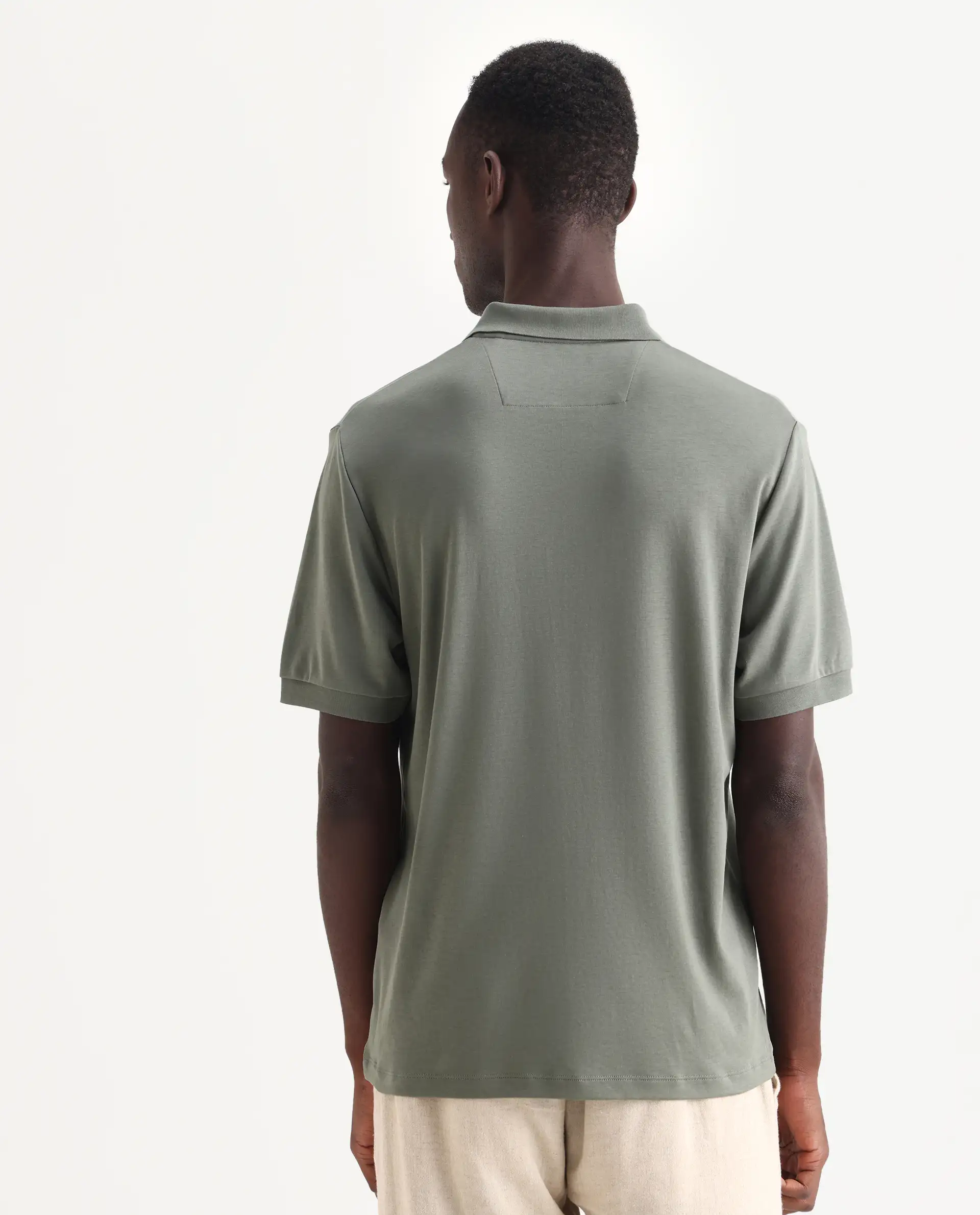 Rare Rabbit Men's Row-25 Dusky Green Cotton Plain Regular Fit Half Sleeve Polo - Image 7