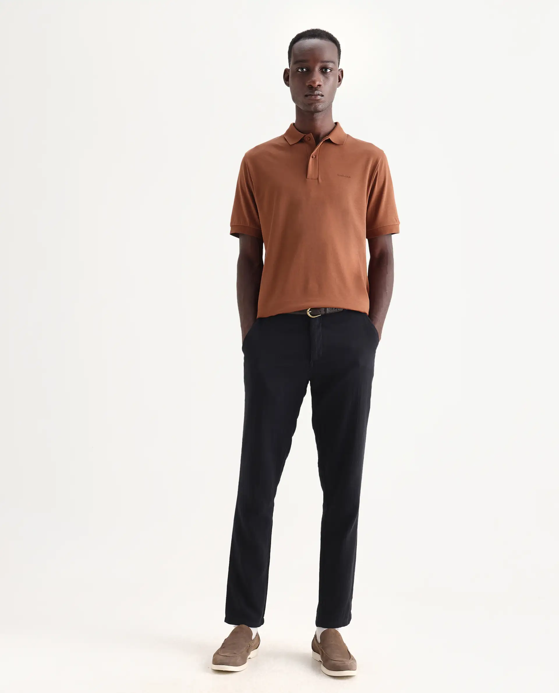 Rare Rabbit Men's Row-25 Rust Cotton Plain Regular Fit Half Sleeve Polo - Image 2