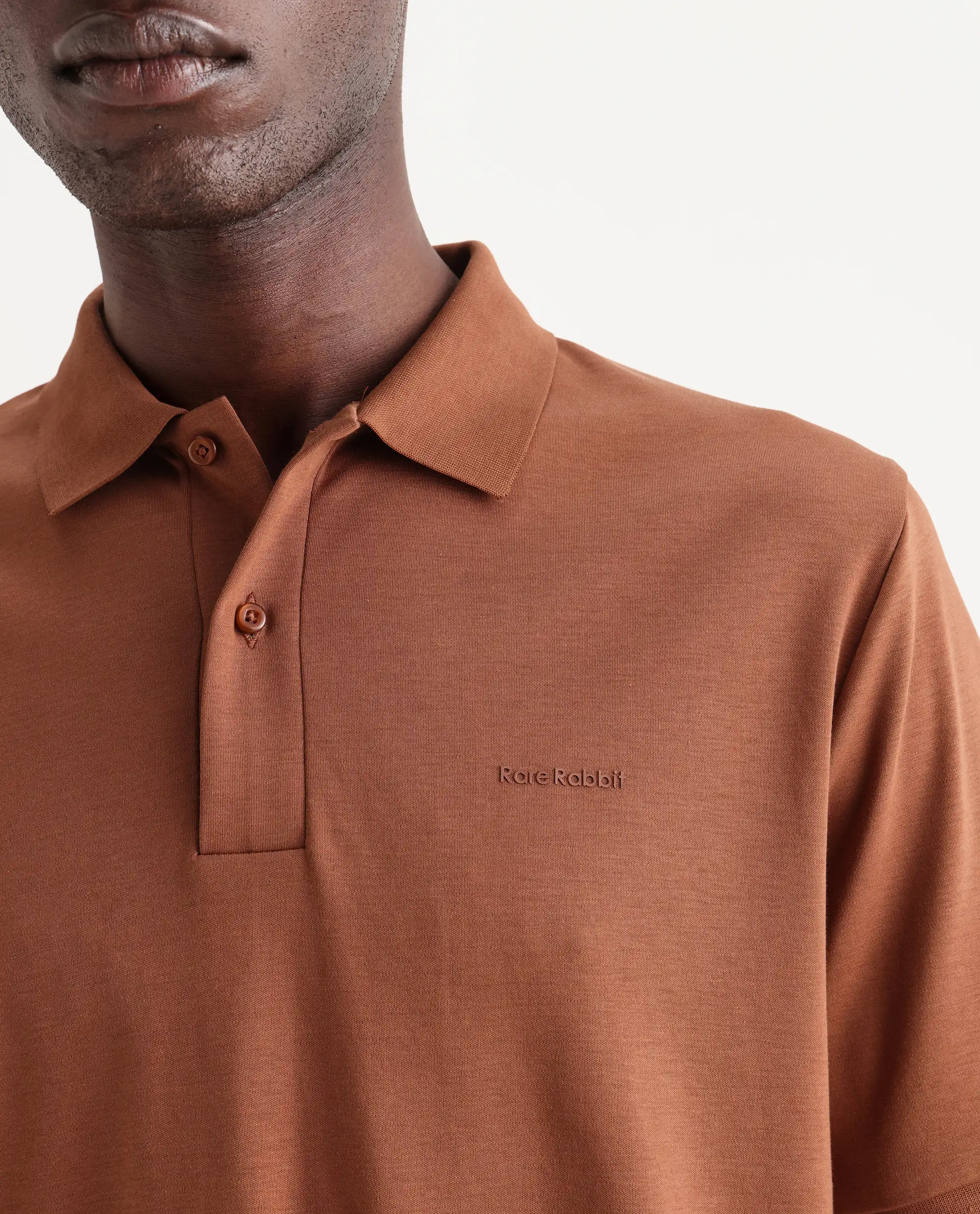 Rare Rabbit Men's Row-25 Rust Cotton Plain Regular Fit Half Sleeve Polo - Image 3