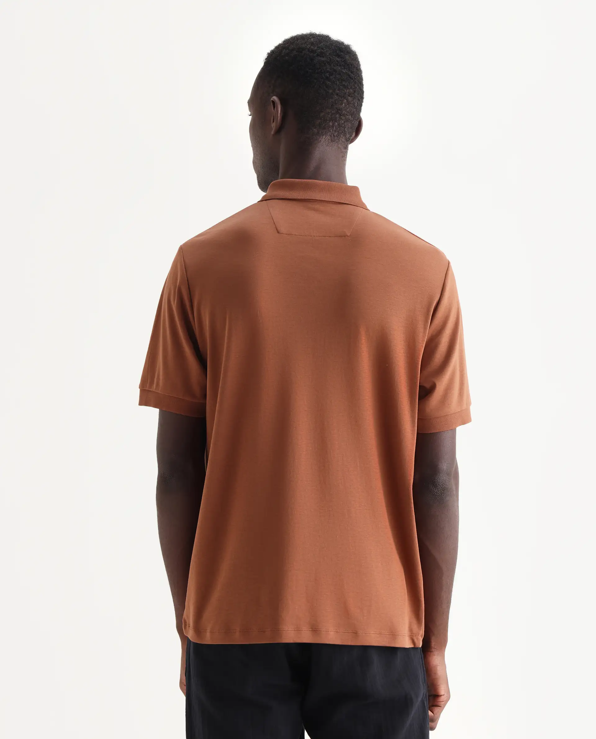 Rare Rabbit Men's Row-25 Rust Cotton Plain Regular Fit Half Sleeve Polo - Image 7
