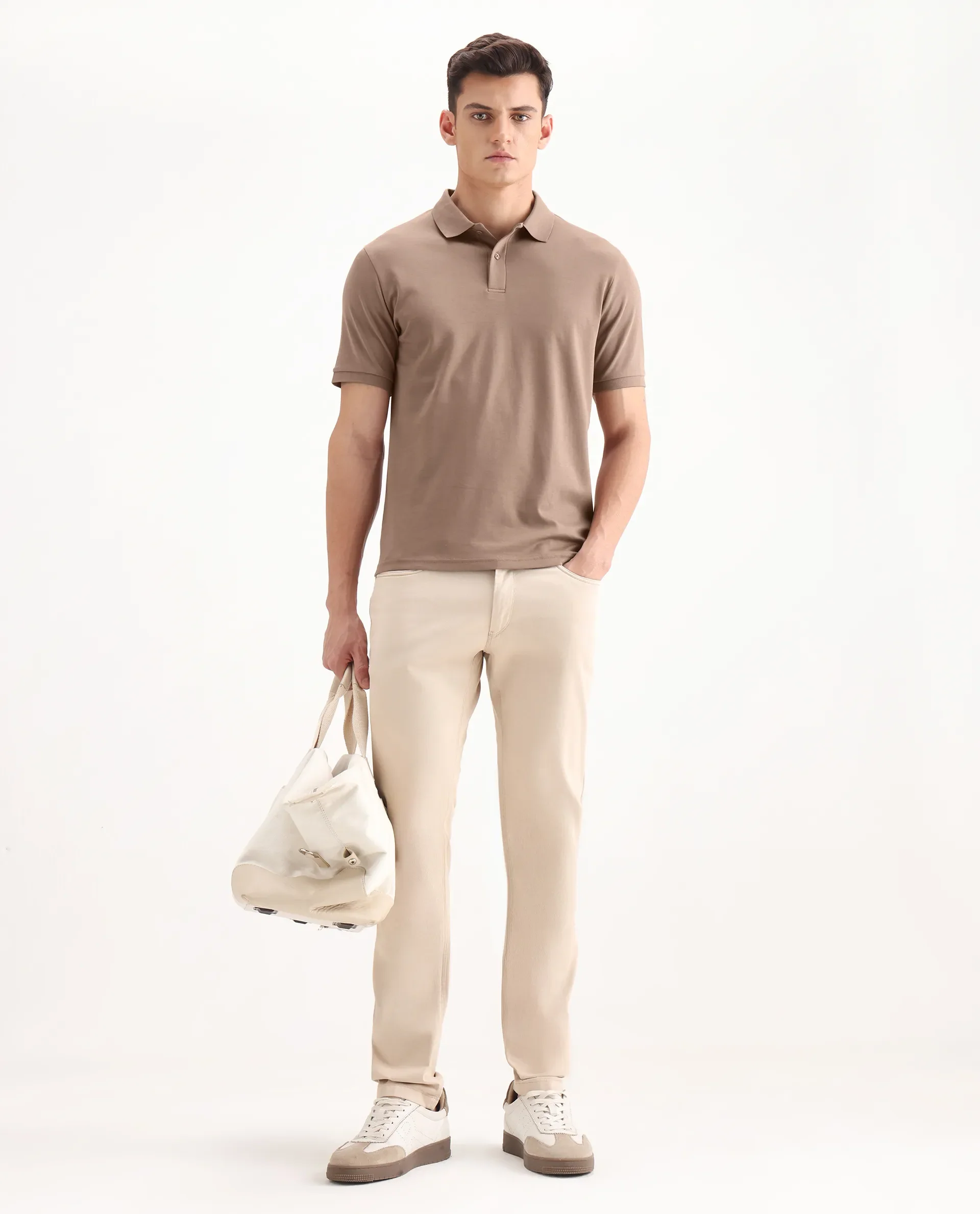 Rare Rabbit Men's Row Dusky Brown Cotton Plain Regular Fit Half Sleeve Polo - Image 2