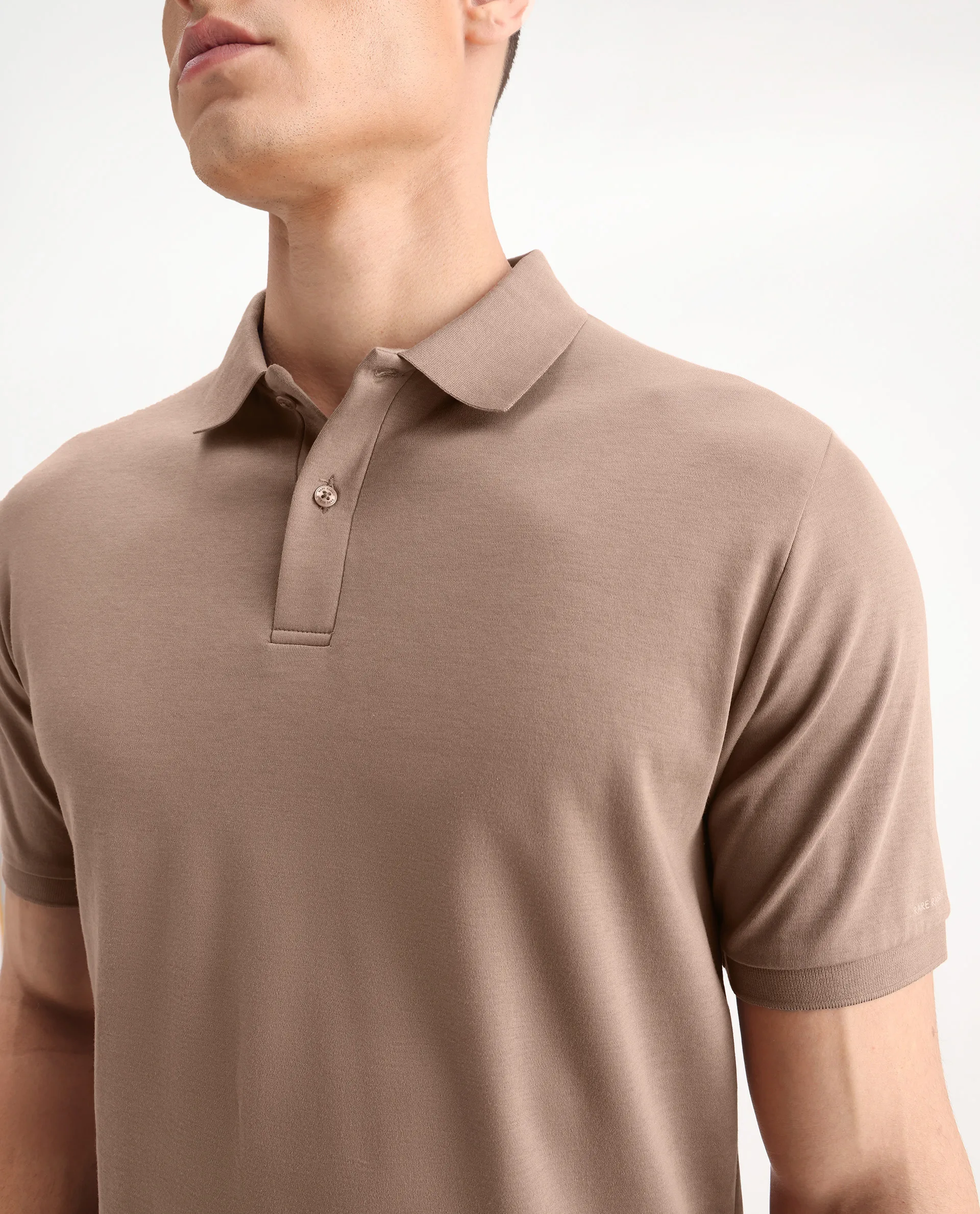 Rare Rabbit Men's Row Dusky Brown Cotton Plain Regular Fit Half Sleeve Polo - Image 3