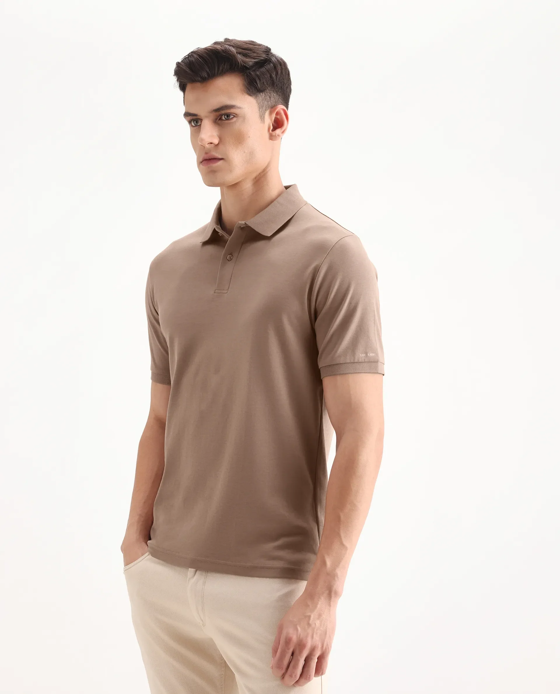 Rare Rabbit Men's Row Dusky Brown Cotton Plain Regular Fit Half Sleeve Polo - Image 6