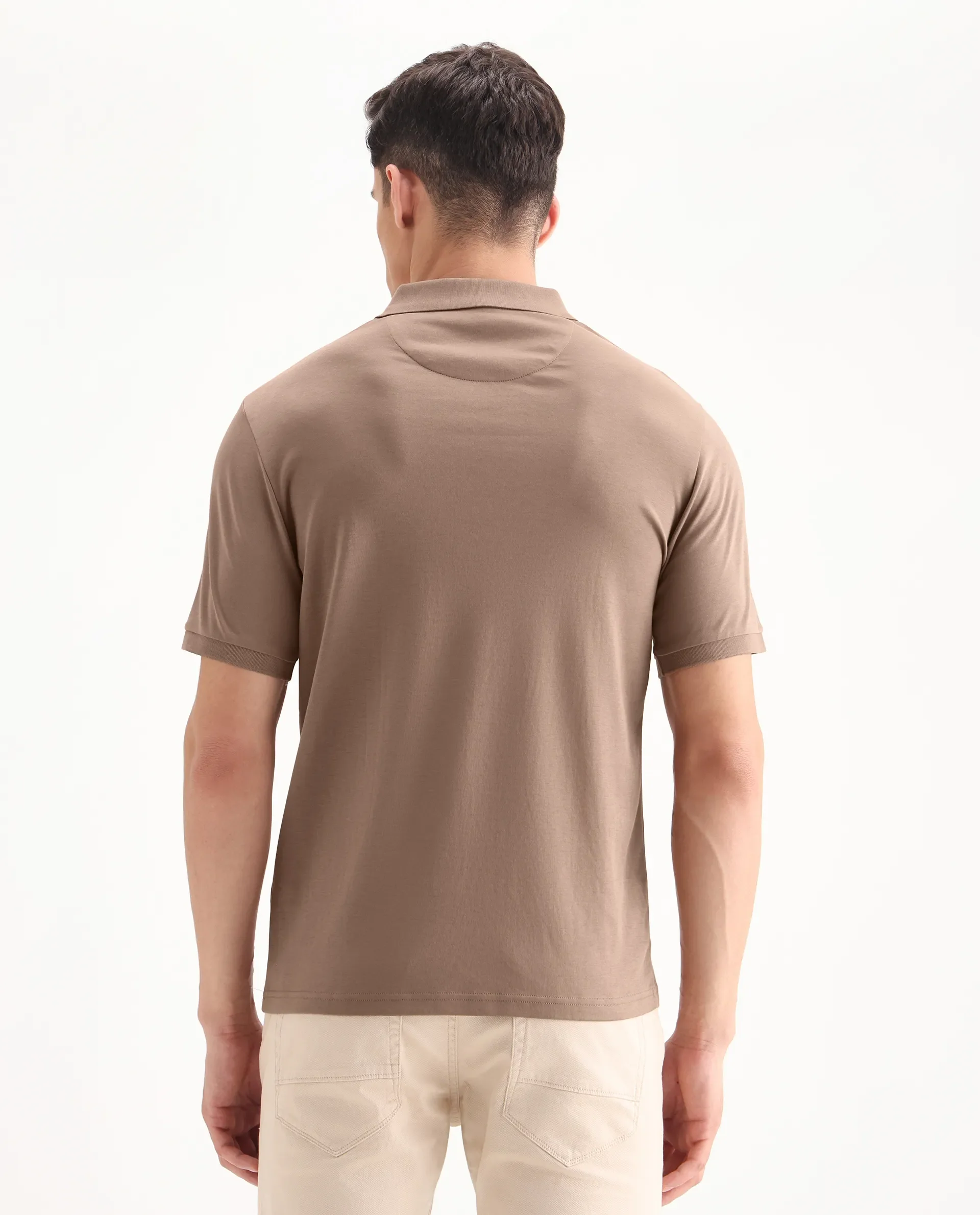 Rare Rabbit Men's Row Dusky Brown Cotton Plain Regular Fit Half Sleeve Polo - Image 7