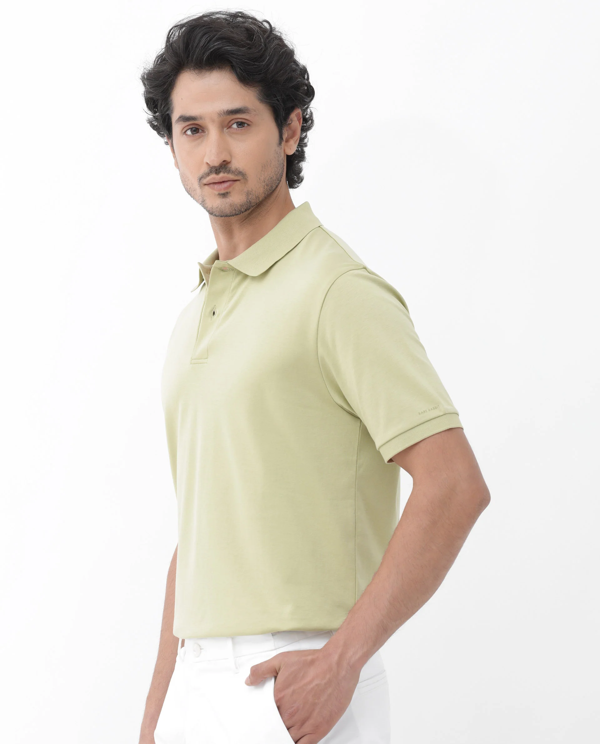 Rare Rabbit Men's Row Dusky Green Cotton Plain Regular Fit Half Sleeve Polo - Image 4