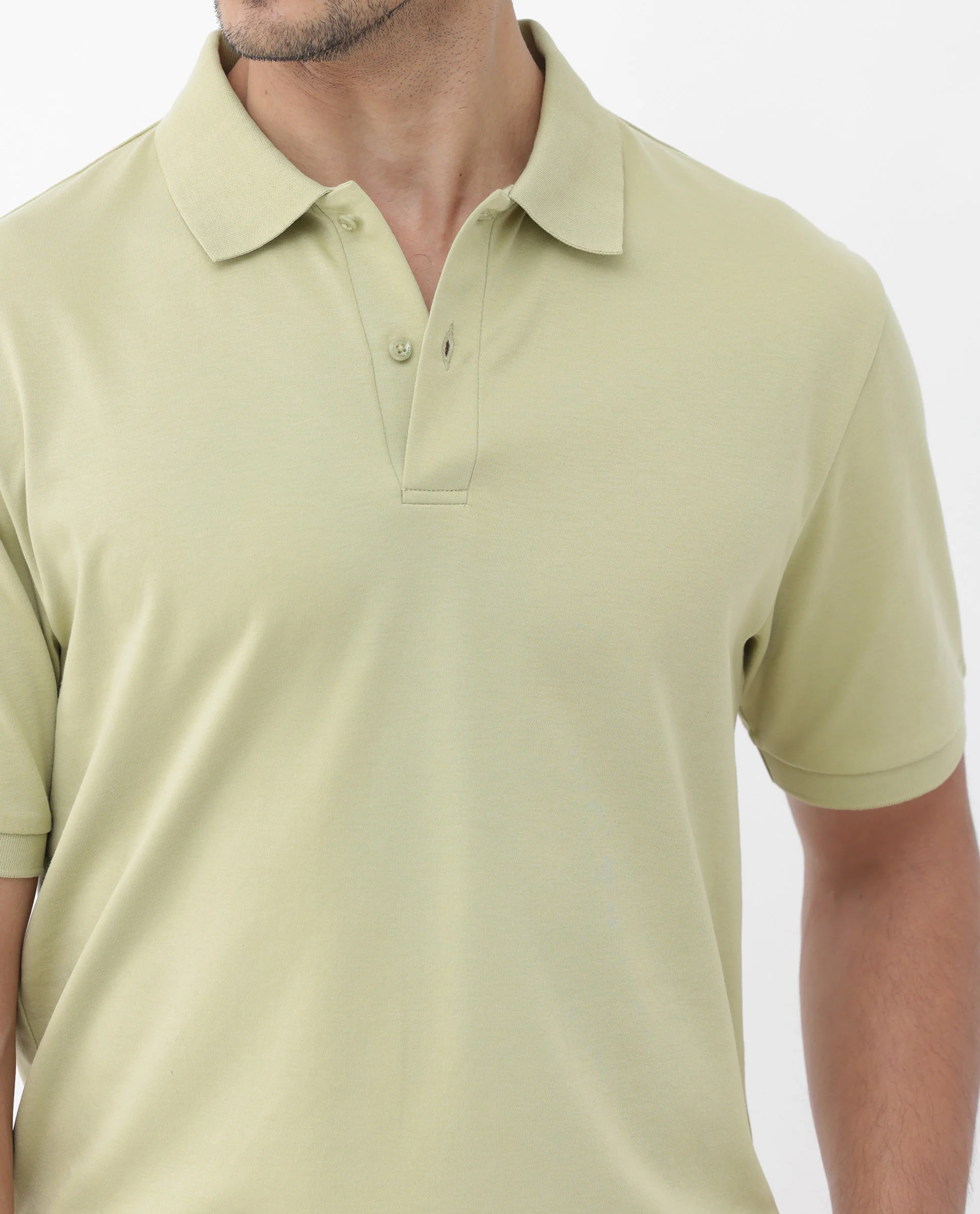 Rare Rabbit Men's Row Dusky Green Cotton Plain Regular Fit Half Sleeve Polo - Image 5