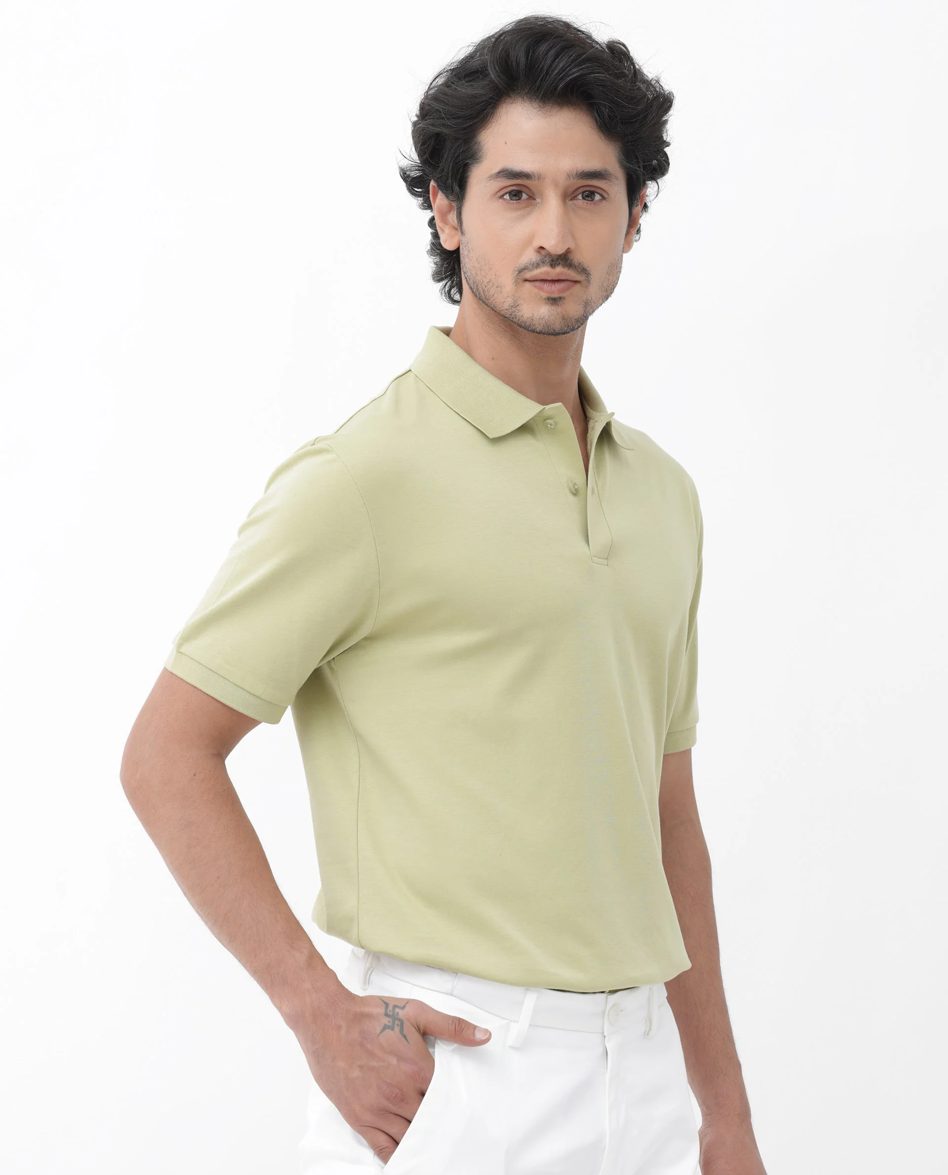 Rare Rabbit Men's Row Dusky Green Cotton Plain Regular Fit Half Sleeve Polo - Image 6