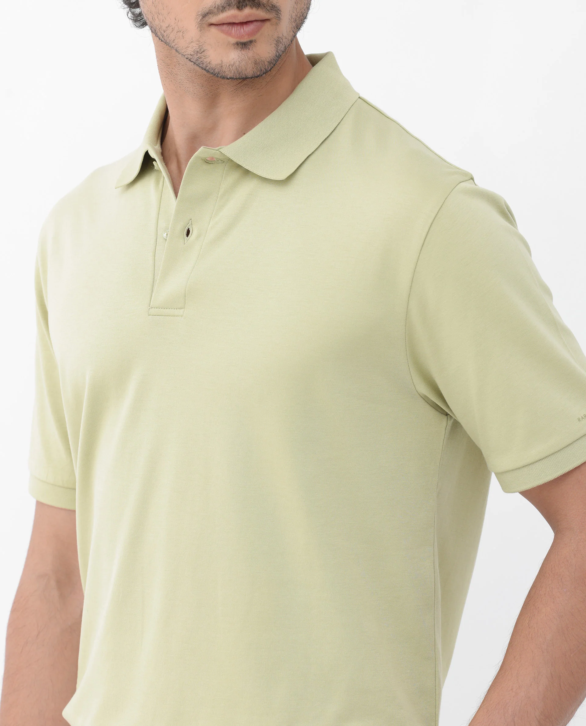 Rare Rabbit Men's Row Dusky Green Cotton Plain Regular Fit Half Sleeve Polo - Image 8