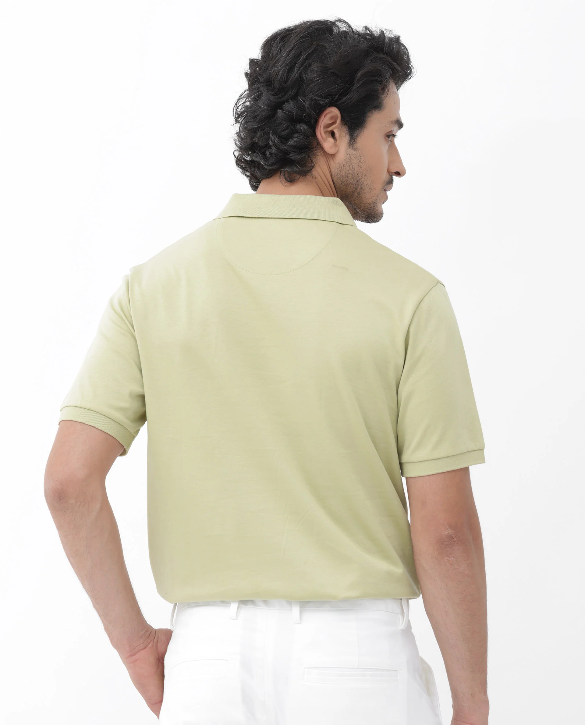 Rare Rabbit Men's Row Dusky Green Cotton Plain Regular Fit Half Sleeve Polo - Image 9