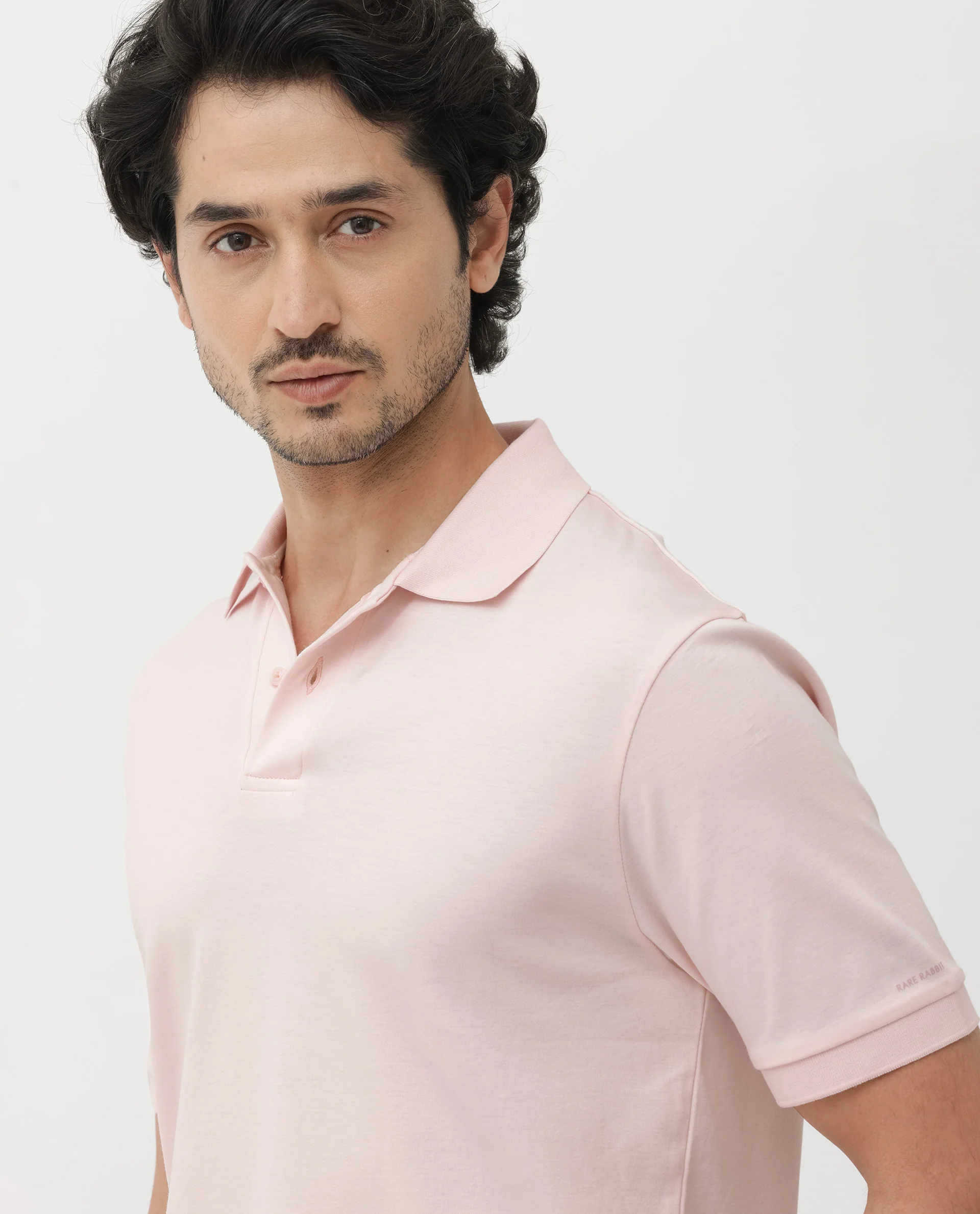 Rare Rabbit Men's Row Pastel Pink Cotton Plain Regular Fit Half Sleeve Polo - Image 6