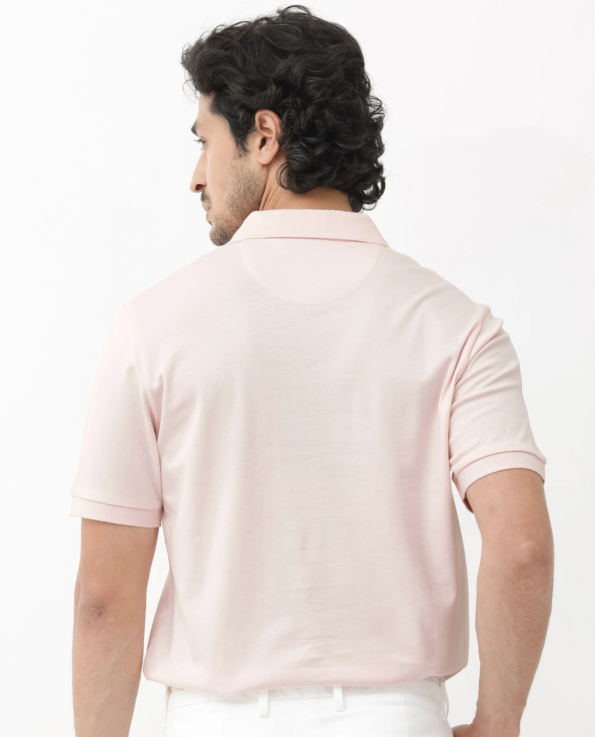 Rare Rabbit Men's Row Pastel Pink Cotton Plain Regular Fit Half Sleeve Polo - Image 7