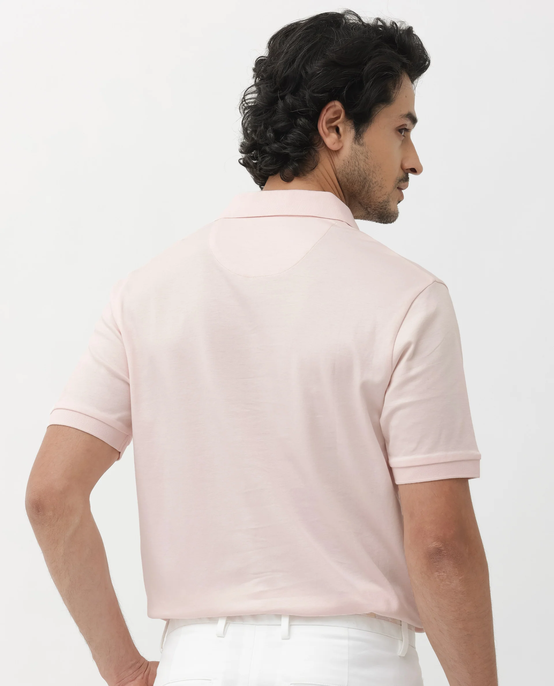 Rare Rabbit Men's Row Pastel Pink Cotton Plain Regular Fit Half Sleeve Polo - Image 8
