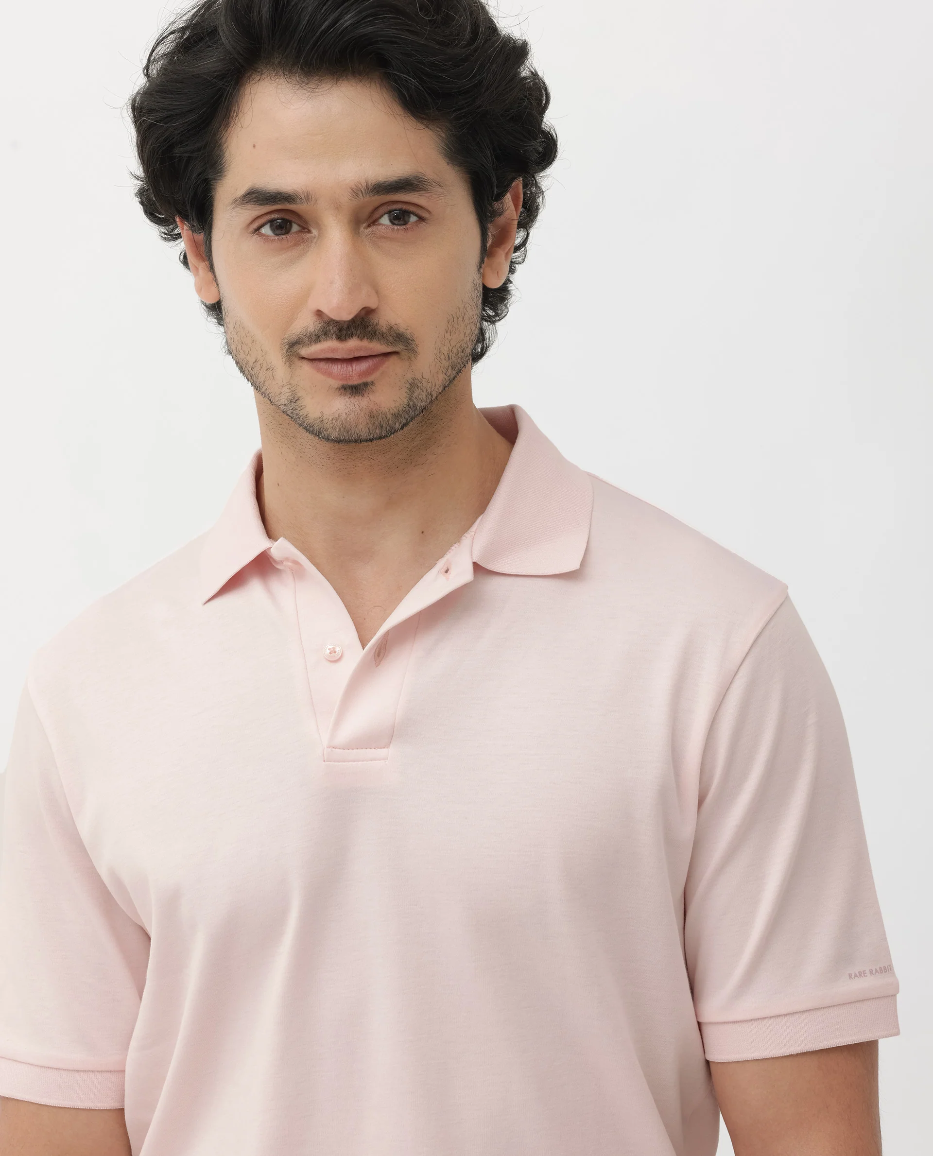 Rare Rabbit Men's Row Pastel Pink Cotton Plain Regular Fit Half Sleeve Polo - Image 9