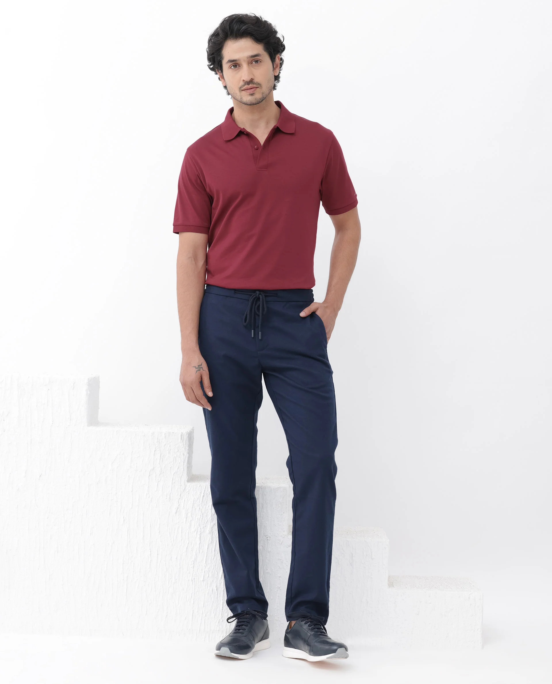Rare Rabbit Men's Row Red Cotton Plain Regular Fit Half Sleeve Polo - Image 2