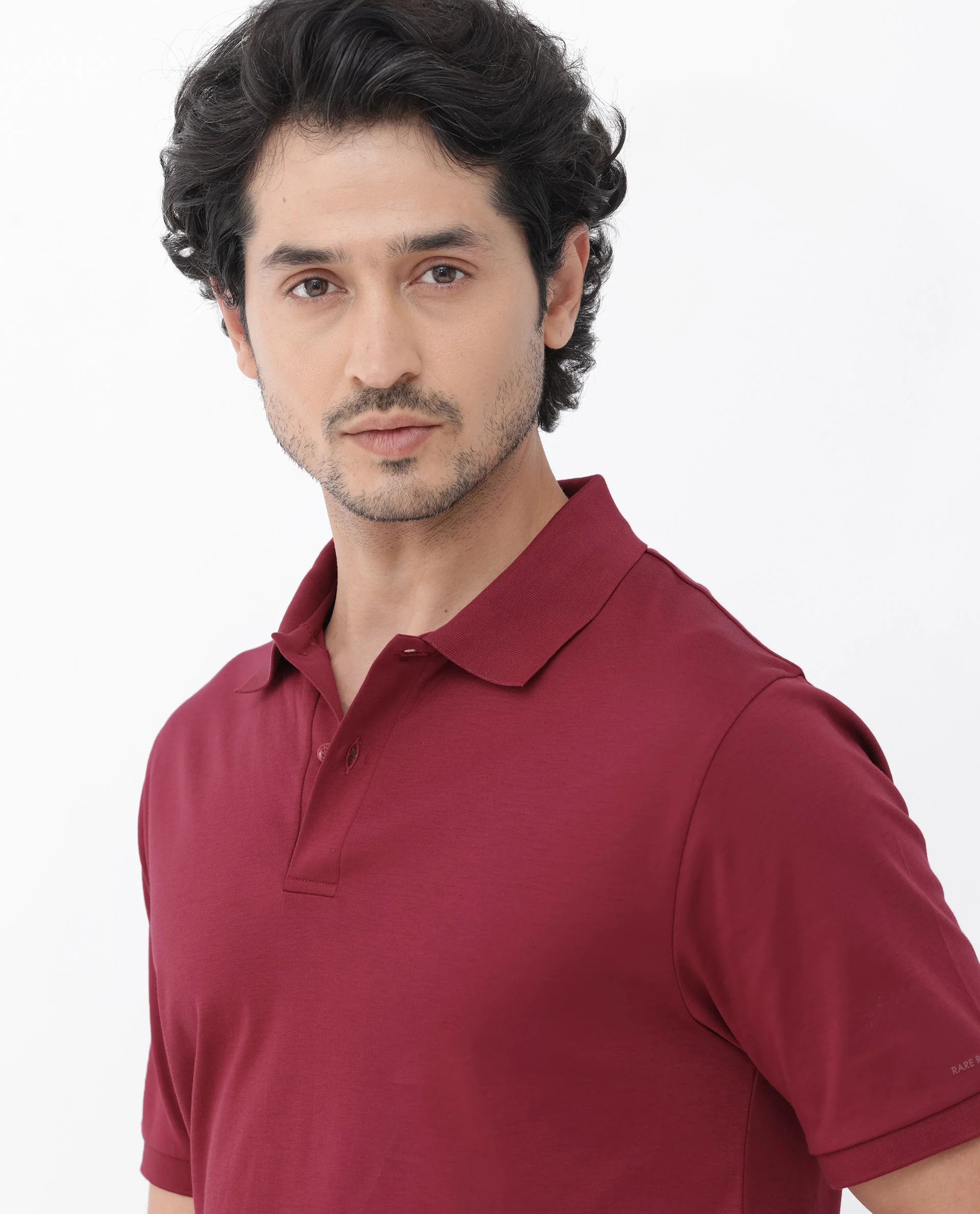 Rare Rabbit Men's Row Red Cotton Plain Regular Fit Half Sleeve Polo - Image 4