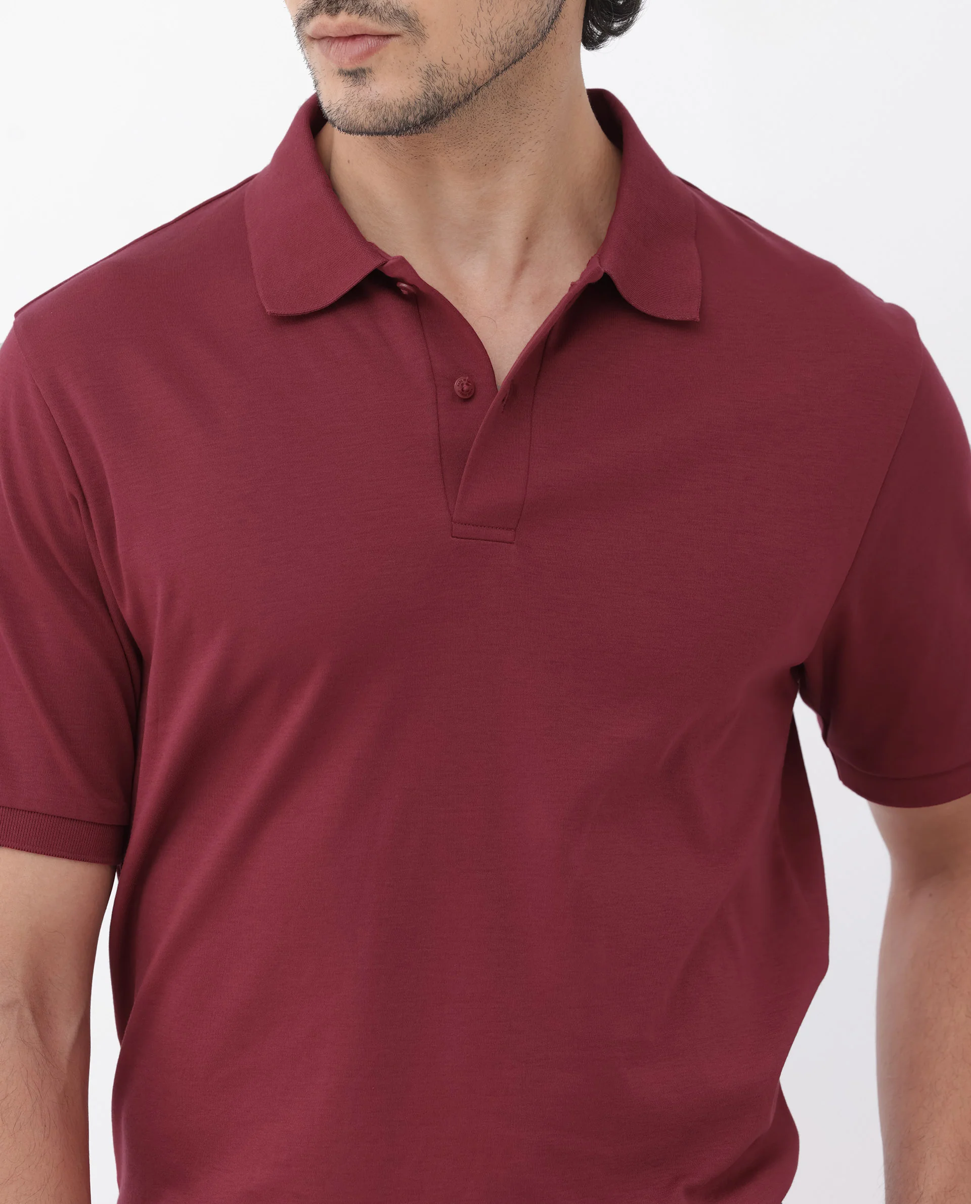 Rare Rabbit Men's Row Red Cotton Plain Regular Fit Half Sleeve Polo - Image 5