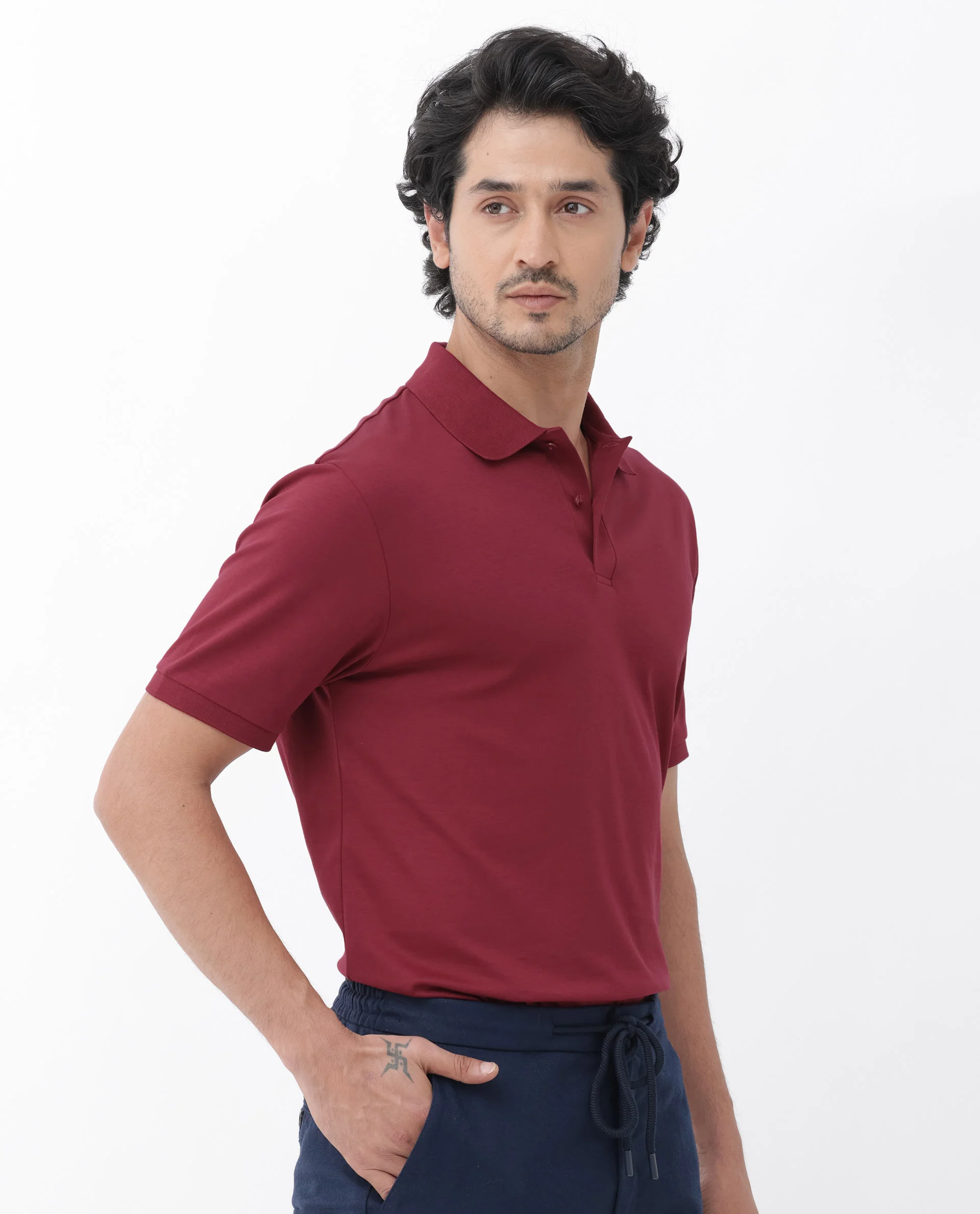 Rare Rabbit Men's Row Red Cotton Plain Regular Fit Half Sleeve Polo - Image 6