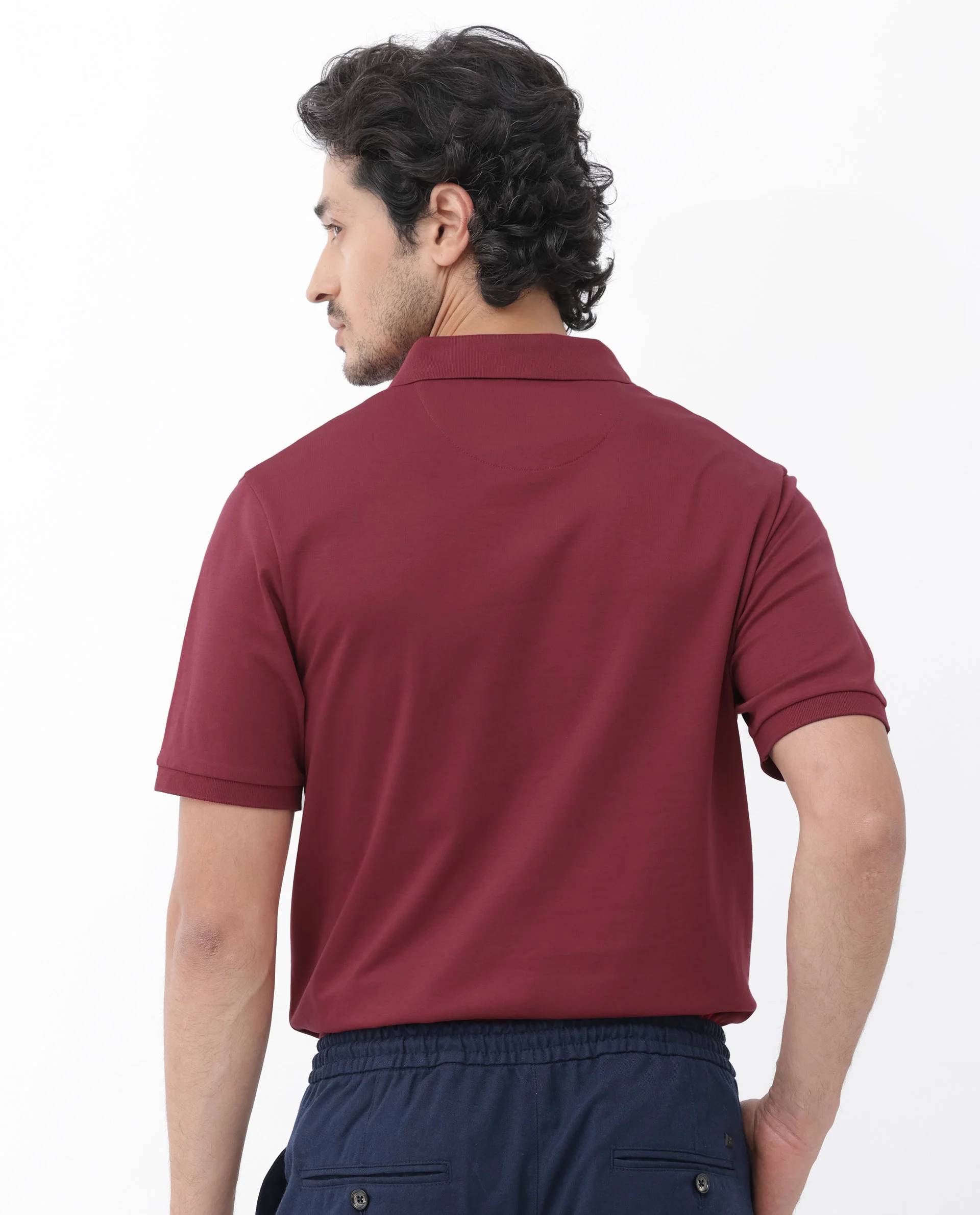Rare Rabbit Men's Row Red Cotton Plain Regular Fit Half Sleeve Polo - Image 8