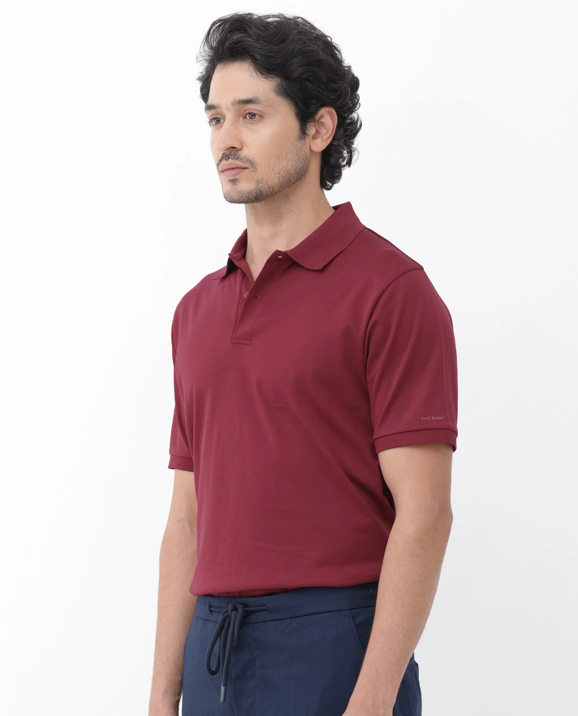Rare Rabbit Men's Row Red Cotton Plain Regular Fit Half Sleeve Polo - Image 9