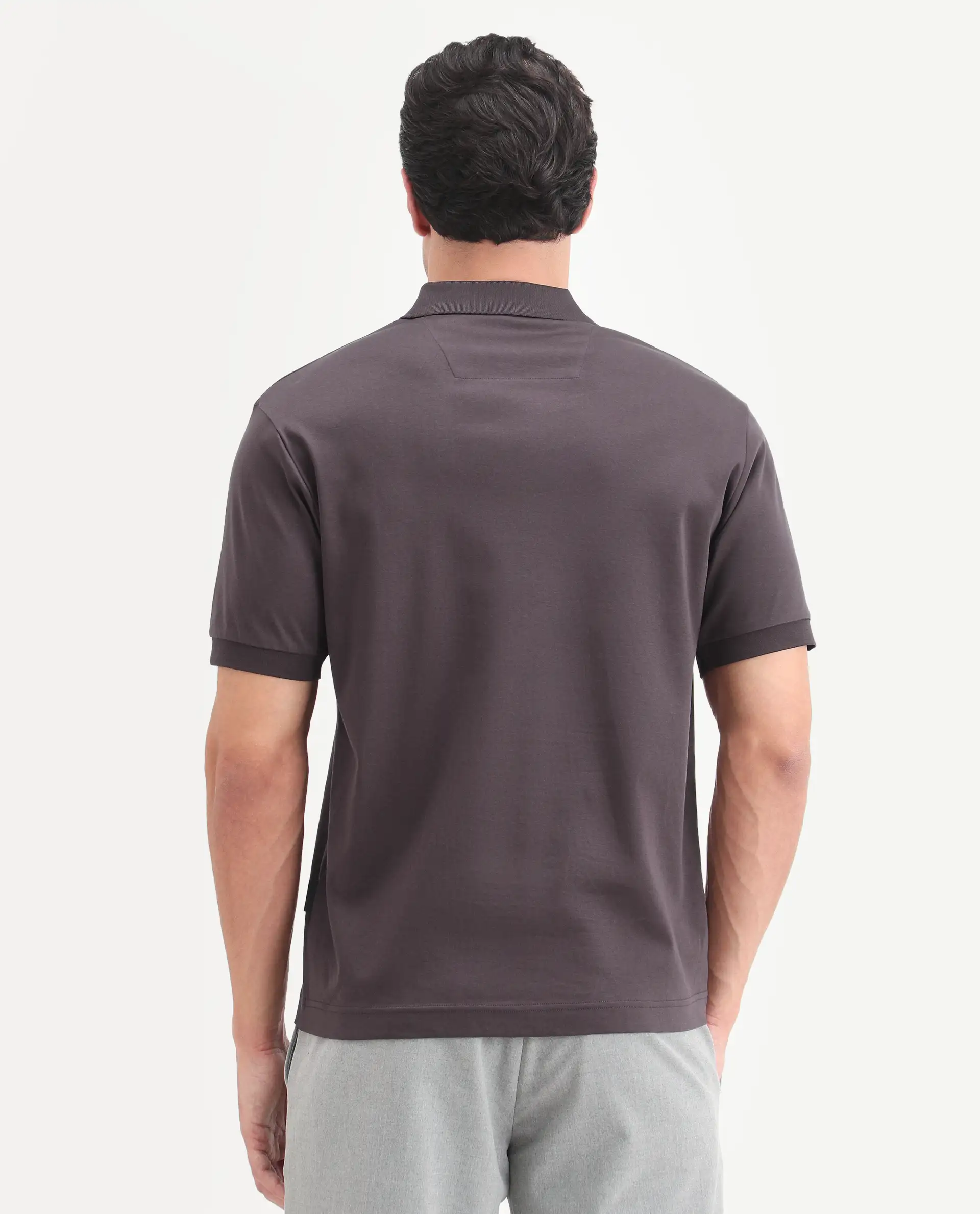 Rare Rabbit Men's Row-S26 Brown Cotton Fabric Half Sleeve Spread Collar Regular Fit Plain Polo - Image 9