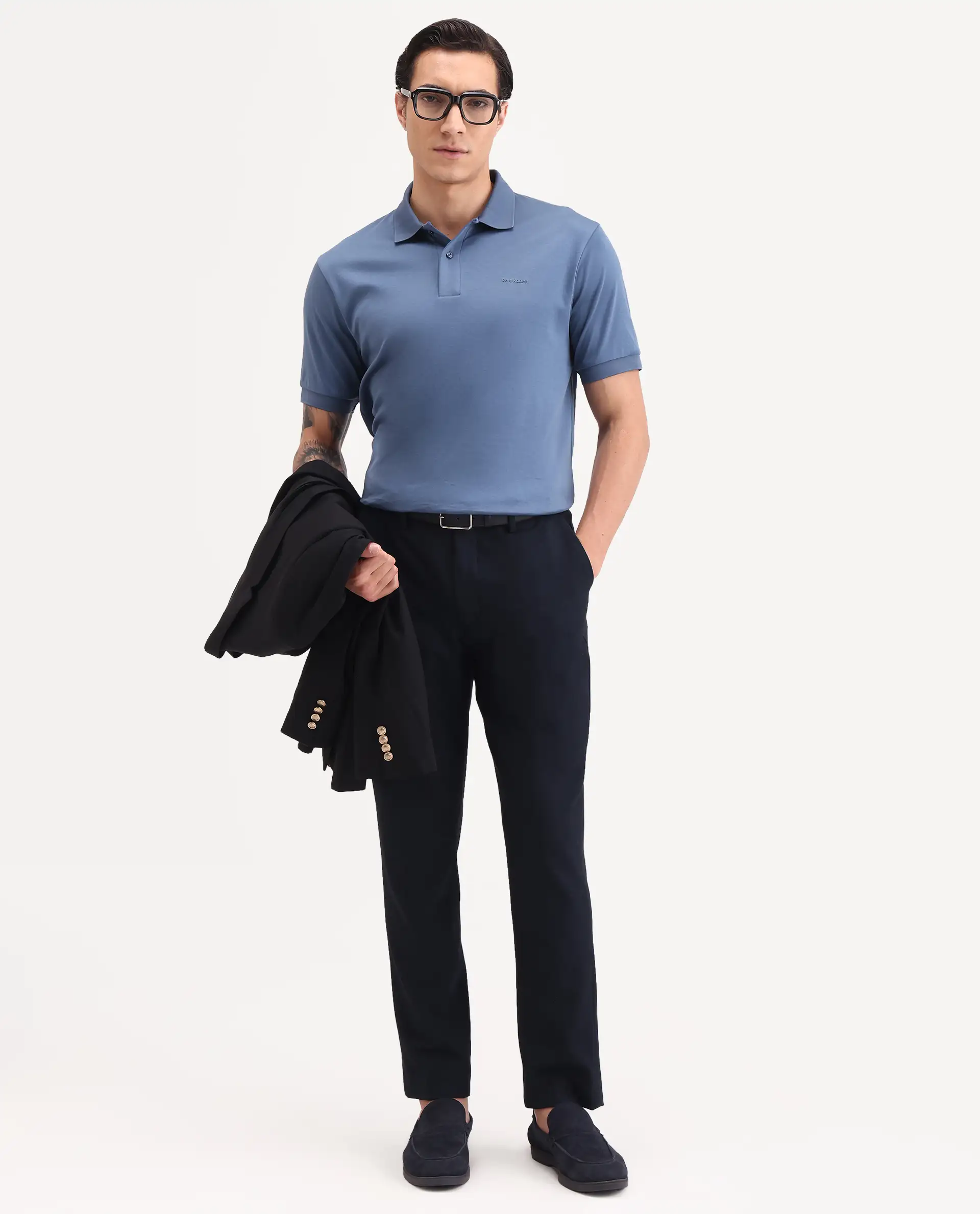 Rare Rabbit Men's Row-S26 Dusky Blue Cotton Fabric Half Sleeve Spread Collar Regular Fit Plain Polo - Image 2