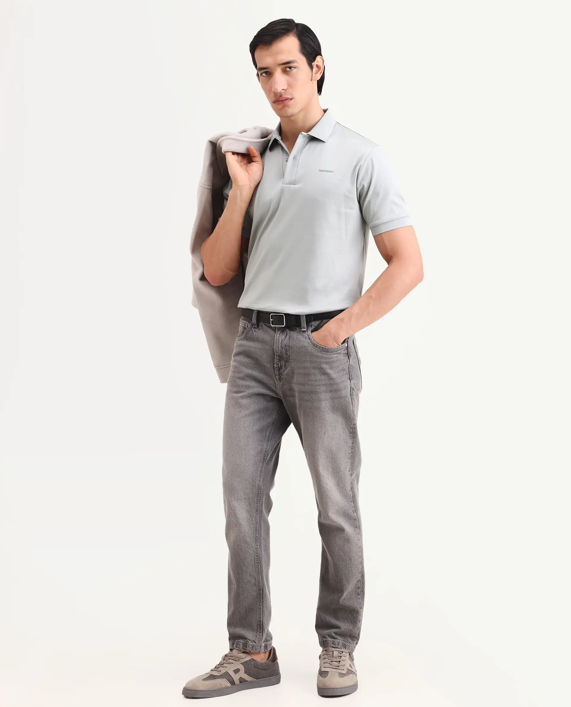 Rare Rabbit Men's Row-S26 Dusky Green Cotton Fabric Half Sleeve Spread Collar Regular Fit Plain Polo - Image 2