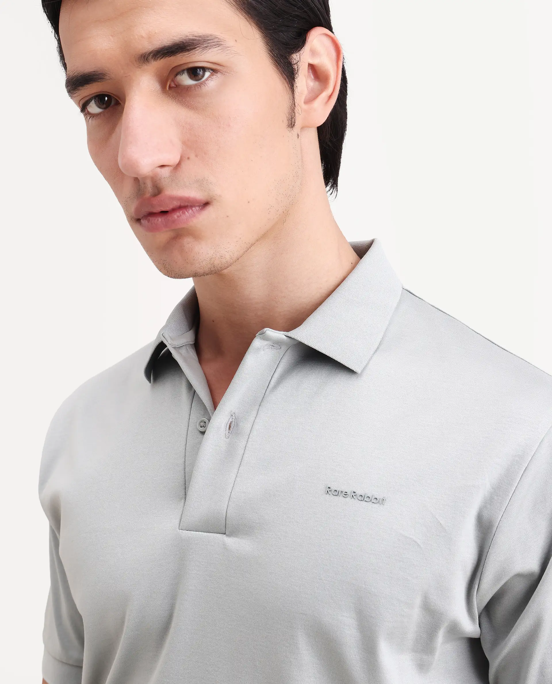 Rare Rabbit Men's Row-S26 Dusky Green Cotton Fabric Half Sleeve Spread Collar Regular Fit Plain Polo - Image 3