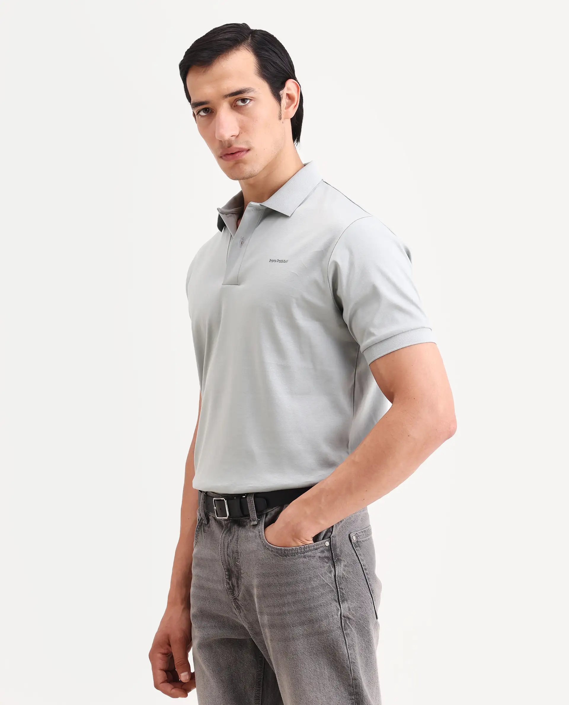 Rare Rabbit Men's Row-S26 Dusky Green Cotton Fabric Half Sleeve Spread Collar Regular Fit Plain Polo - Image 5