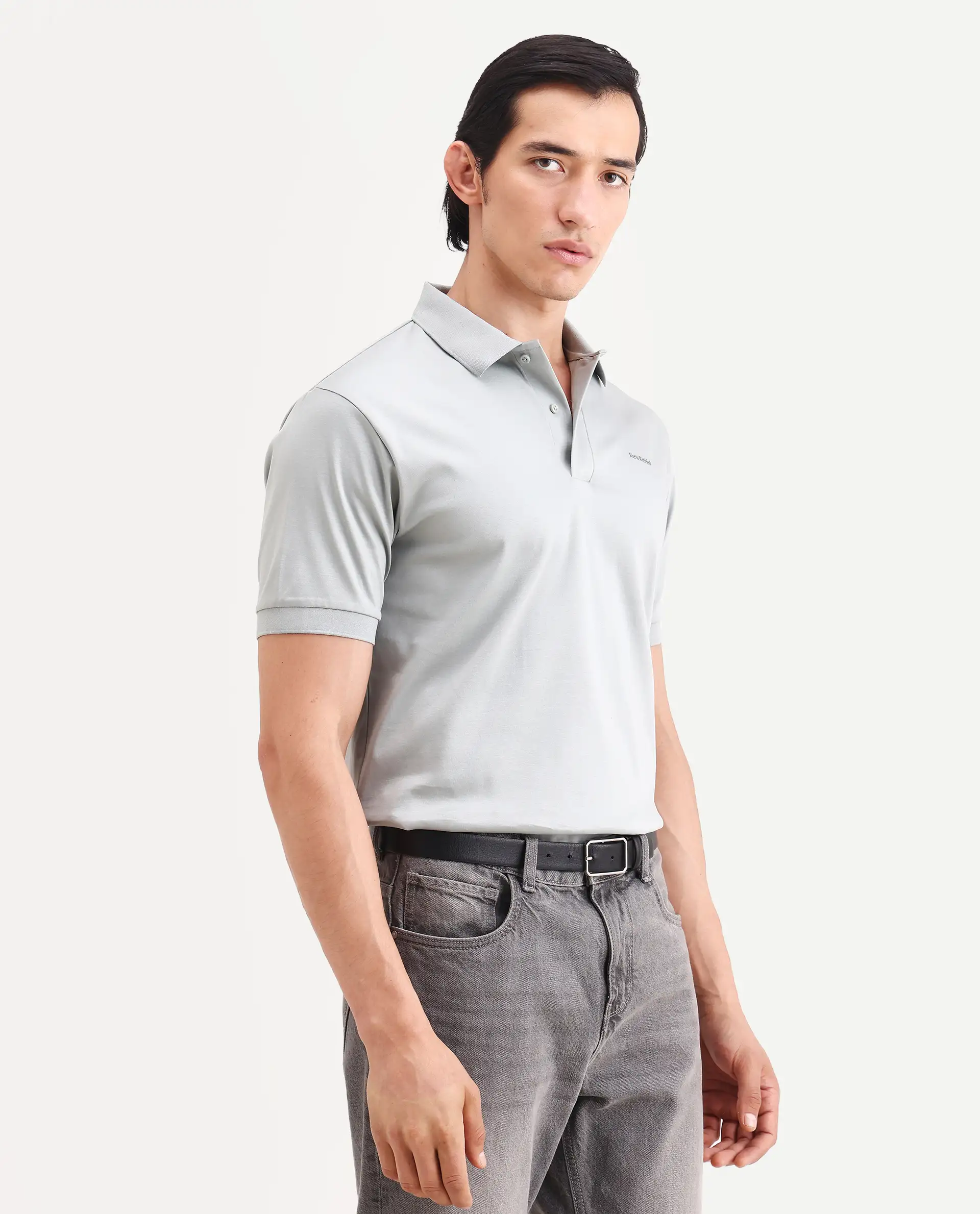 Rare Rabbit Men's Row-S26 Dusky Green Cotton Fabric Half Sleeve Spread Collar Regular Fit Plain Polo - Image 6