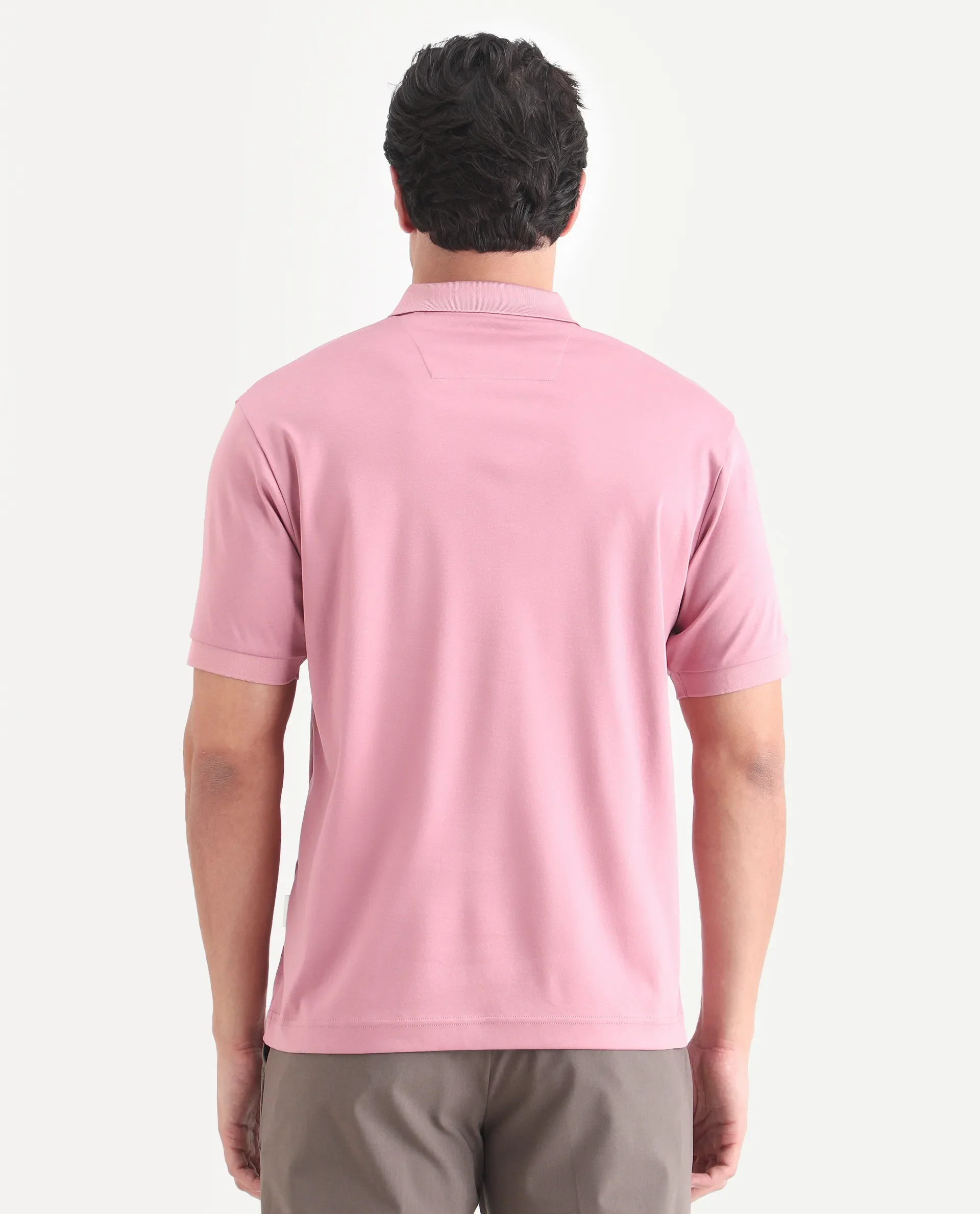 Rare Rabbit Men's Row-S26 Dusky Pink Cotton Fabric Half Sleeve Spread Collar Regular Fit Plain Polo - Image 7