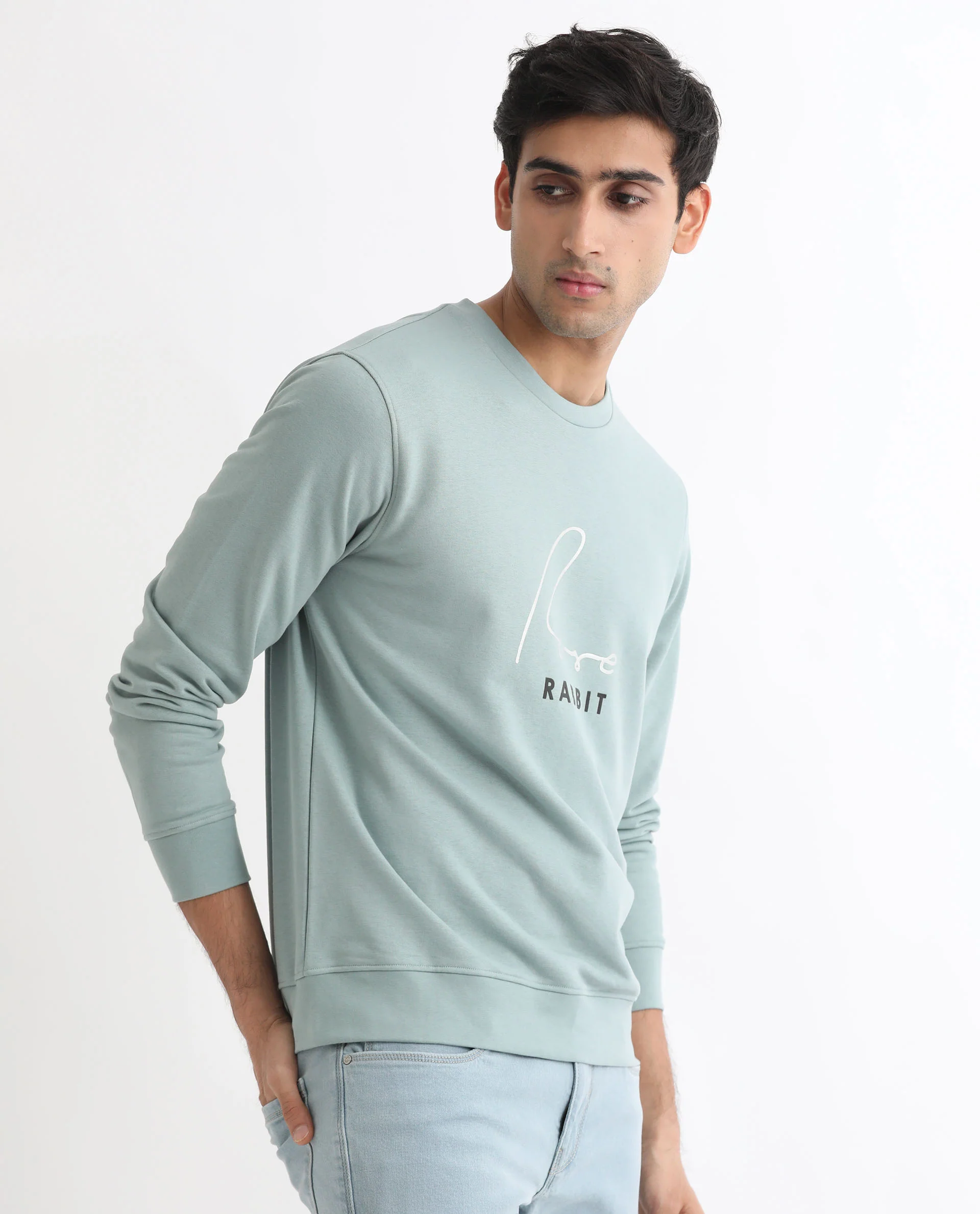 Rare Rabbit Men's Rowann Blue Cotton Graphic Print Relaxed Fit Full Sleeve Crew Neck Sweatshirt - Image 13
