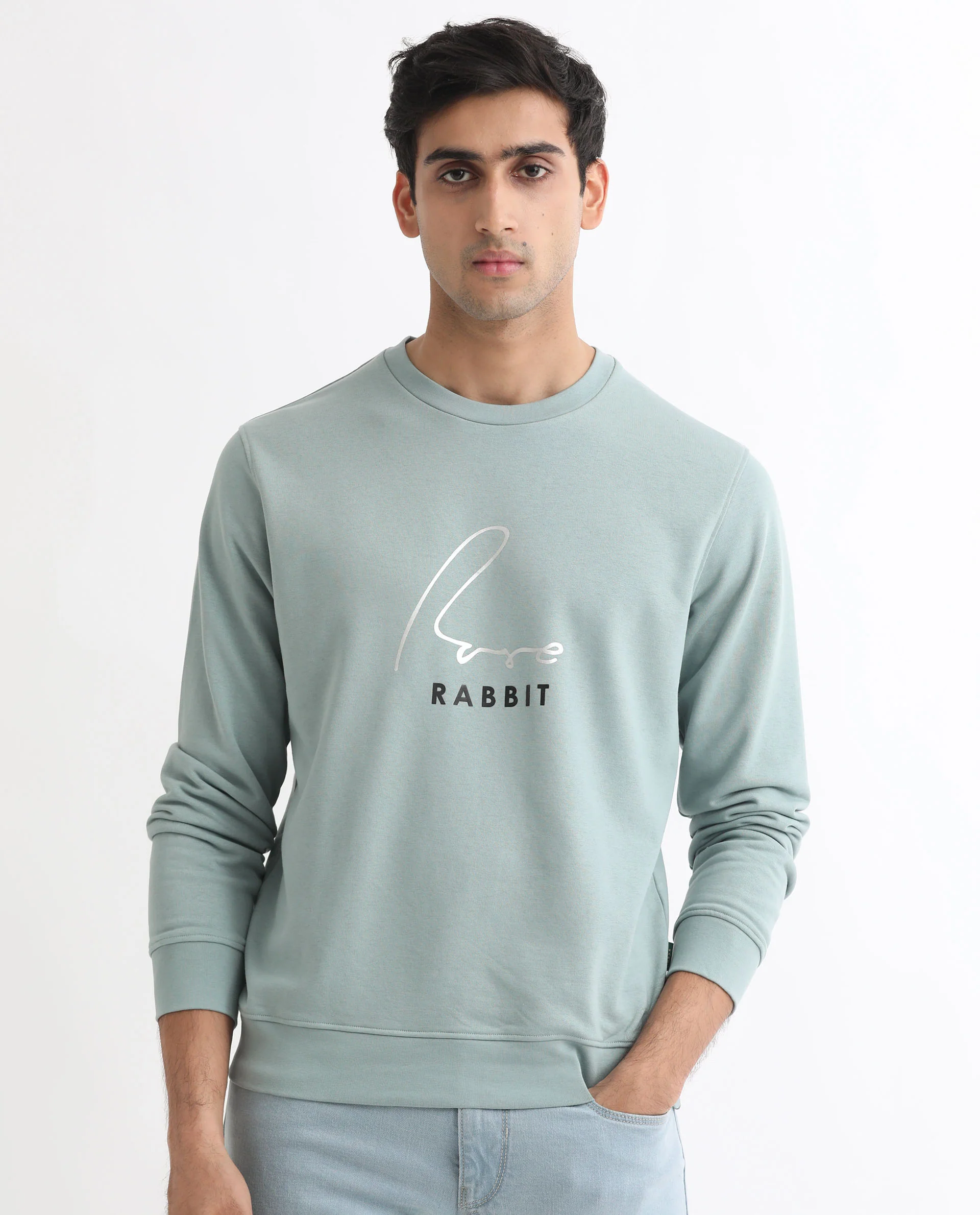 Rare Rabbit Men's Rowann Blue Cotton Graphic Print Relaxed Fit Full Sleeve Crew Neck Sweatshirt - Image 2