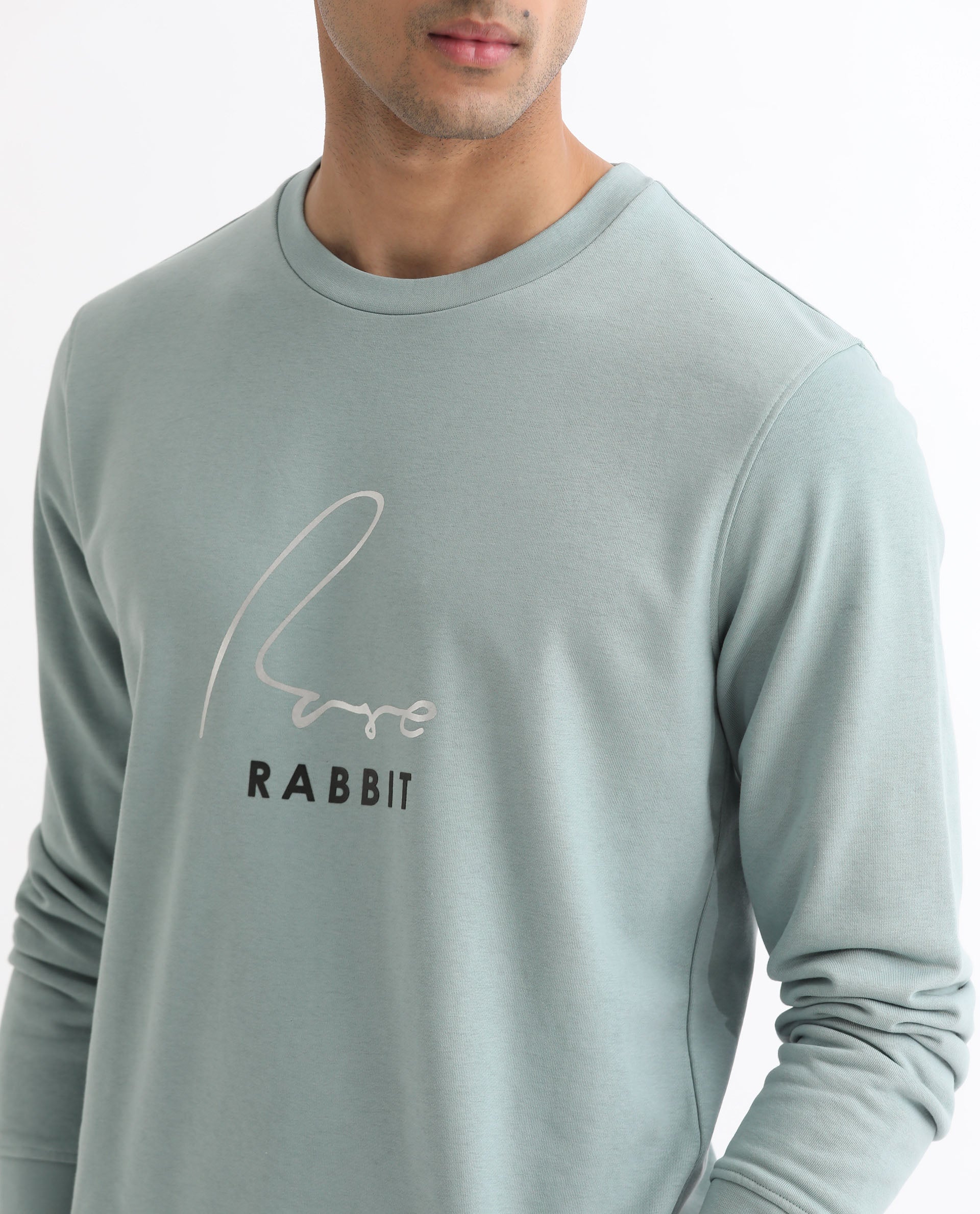 Rare Rabbit Men's Rowann Blue Cotton Graphic Print Relaxed Fit Full Sleeve Crew Neck Sweatshirt - Image 3